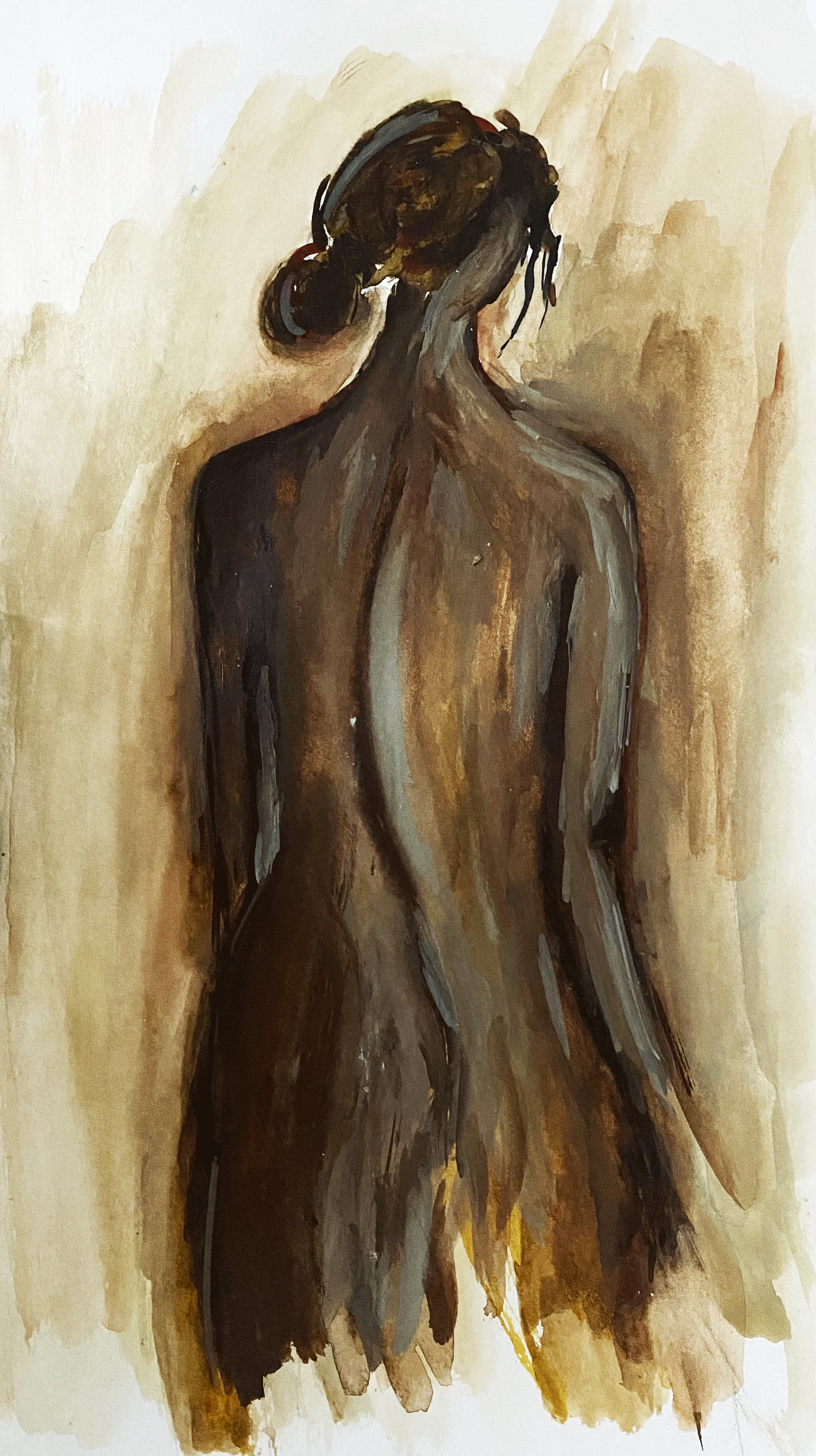 Days 44/365: "Women' Figurative Sketches: Women’s back in brown", watercolor on paper, 8.5x5.5"