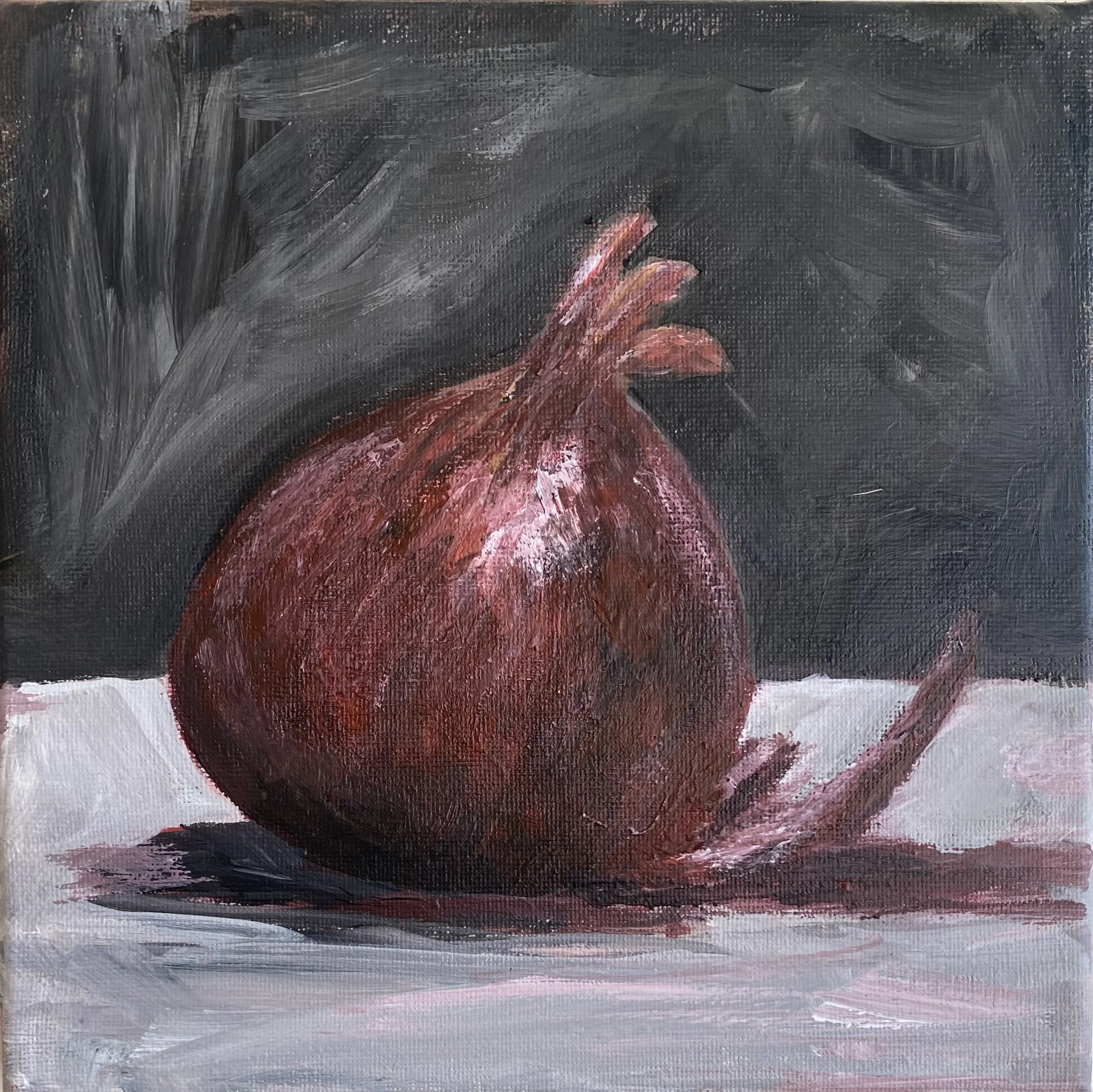 red onion on grey background
