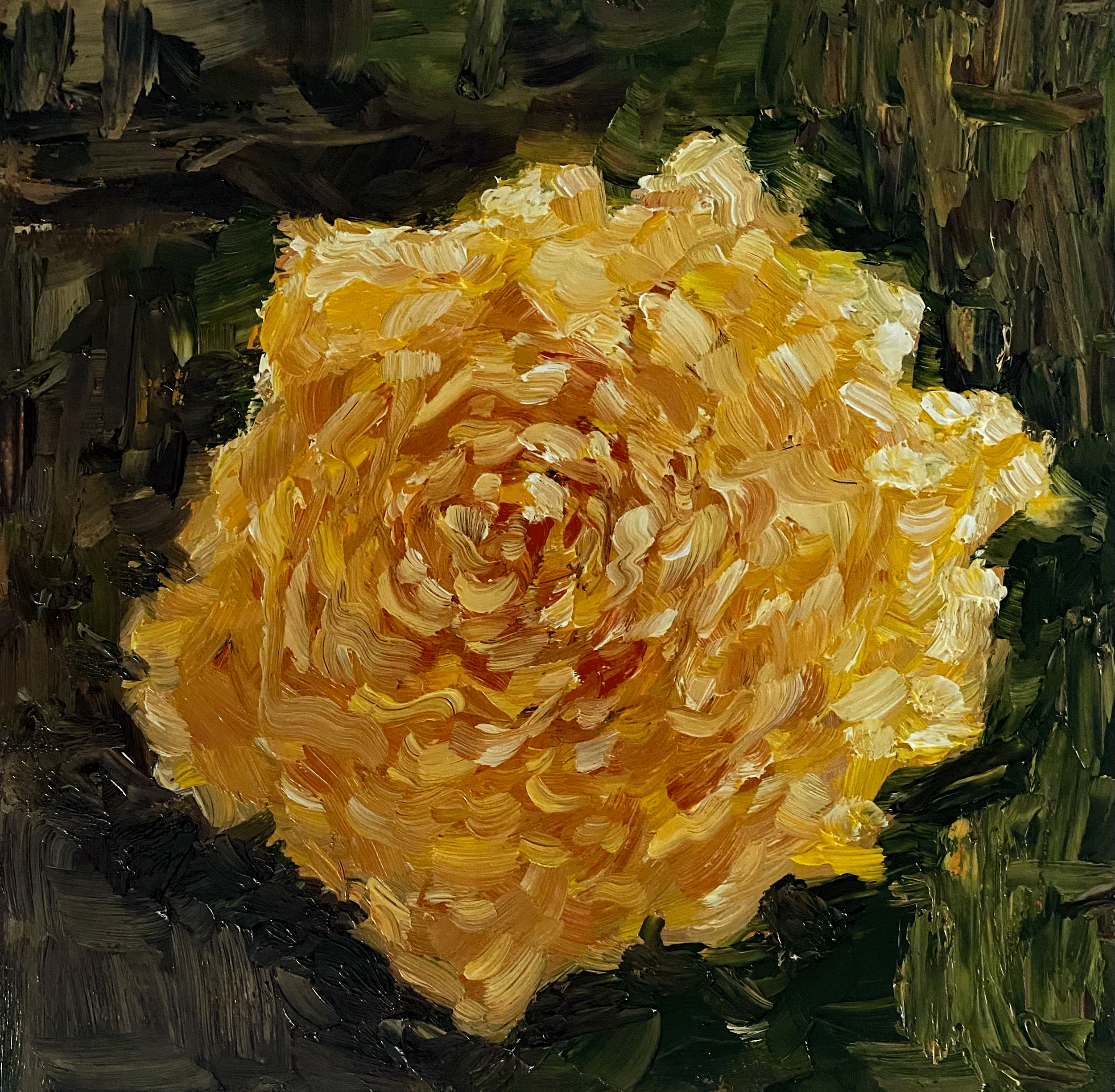 Day 26/365: "Yellow Rose", oil on stretched canvas, 8x8"
