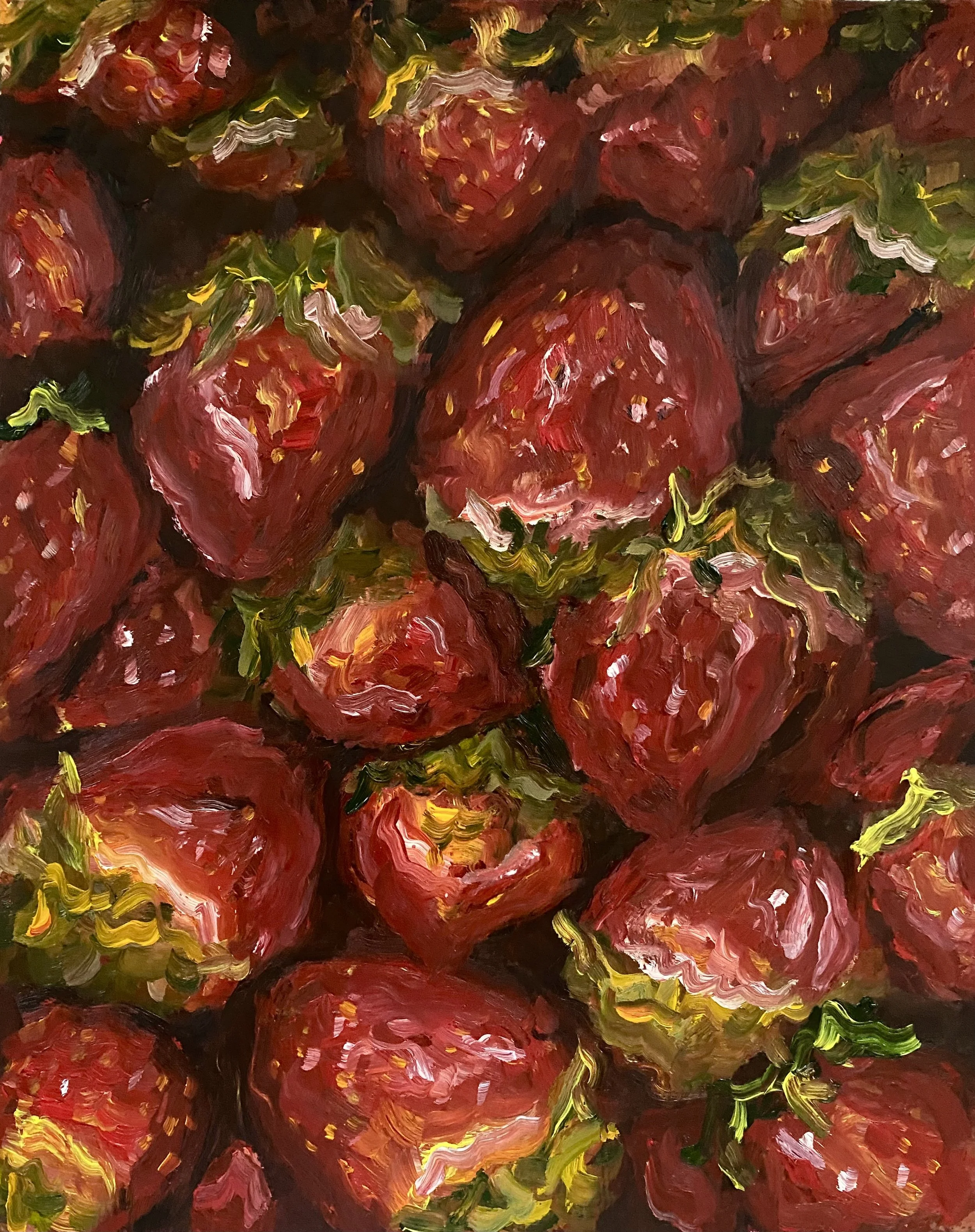 "Strawberries", oil on wood panel, 10x8"
