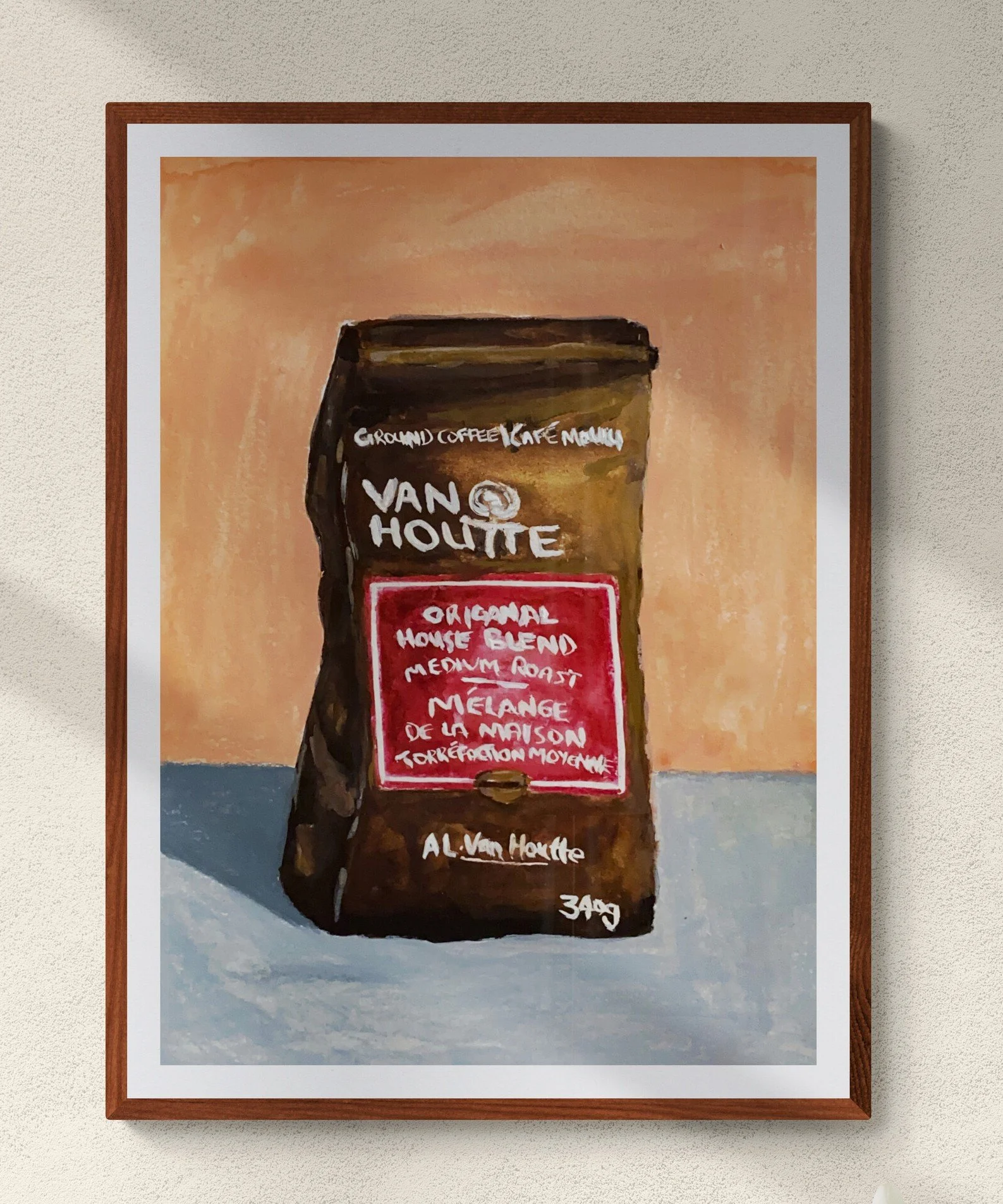 Van houtte coffee packet on peach background framed hung on wall.jpg