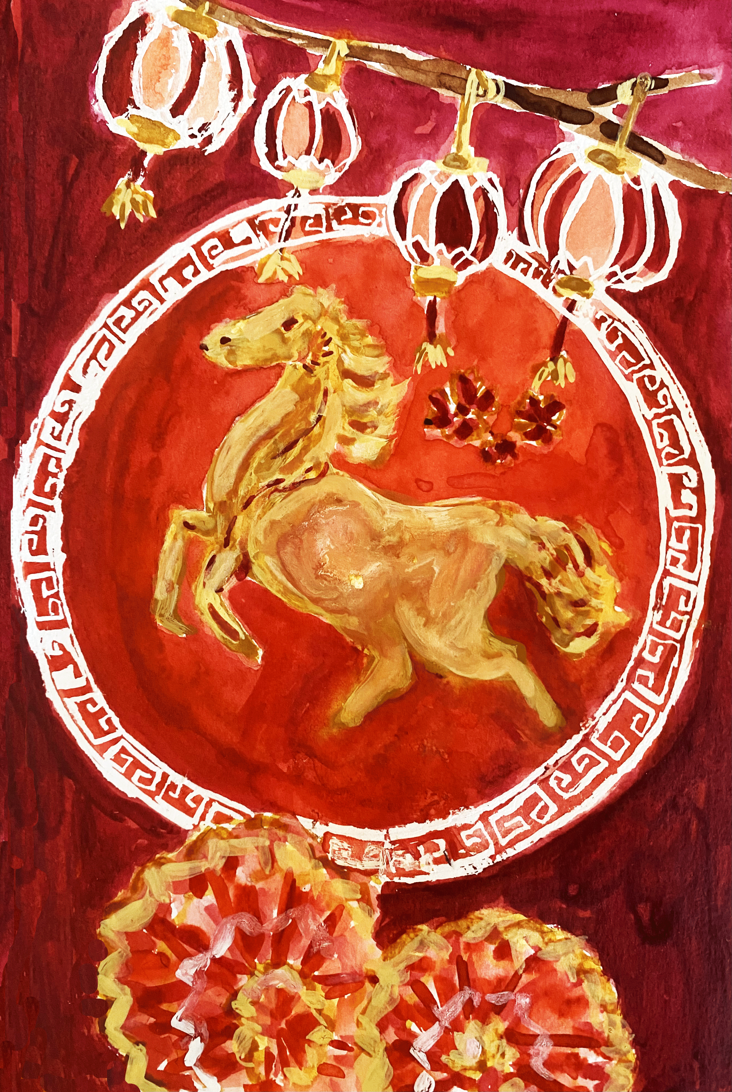 Day 50: "Year of the Horse", watercolor on mixed media, 8.5x5.5"