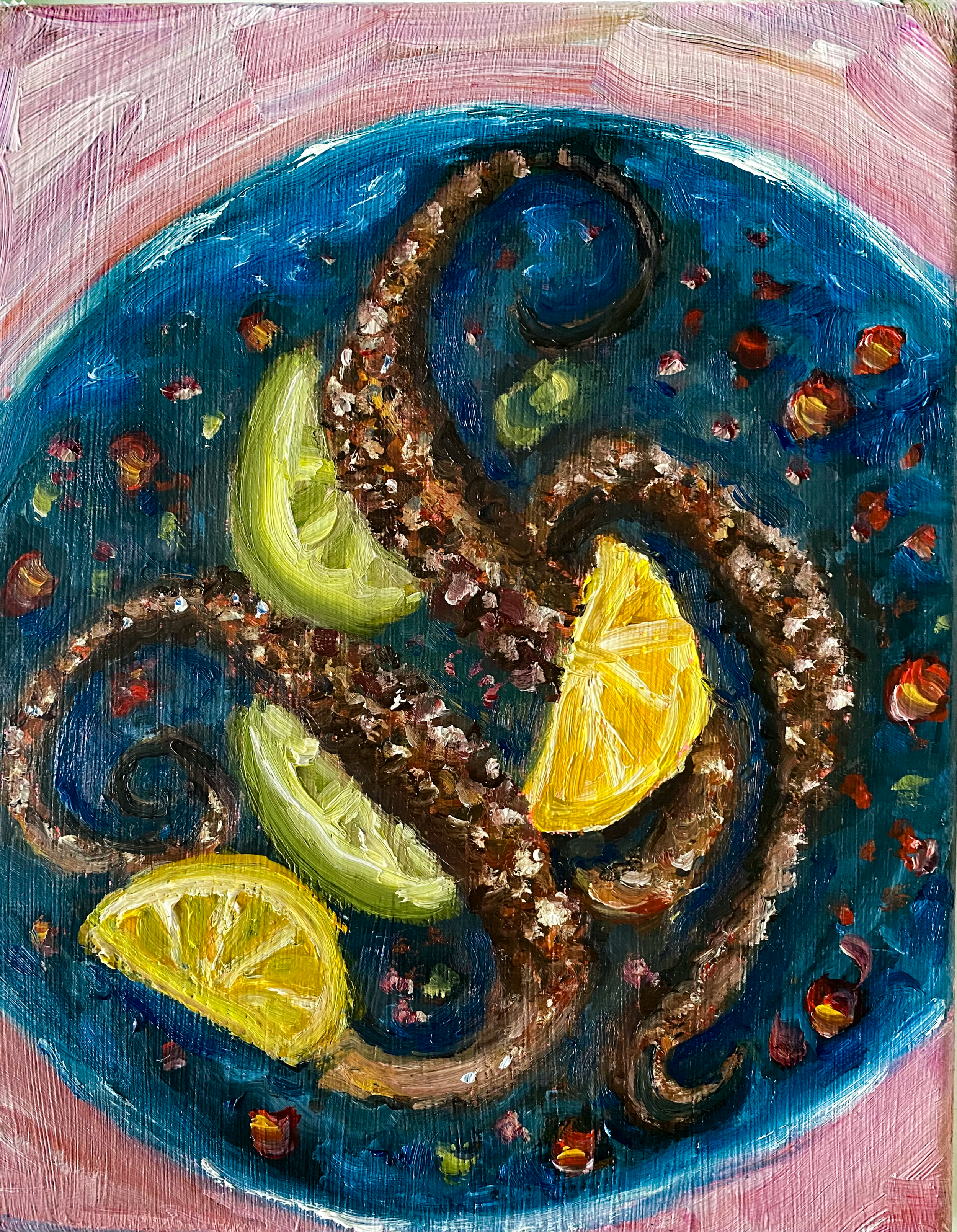 Day 18/365: “Polpo Caramellato”, oil on stretched canvas, 10x8”