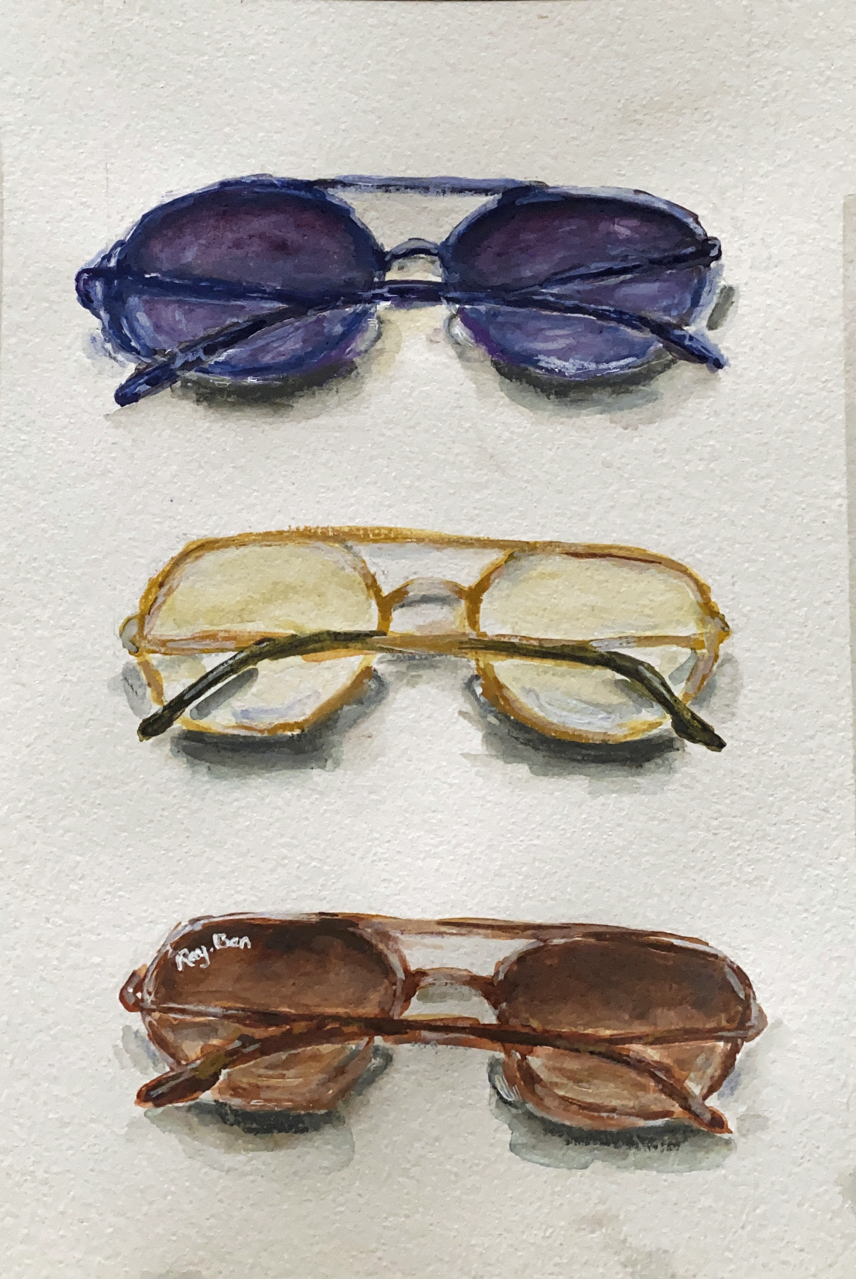 Day 66/365: "Sunglasses", watercolor and wax pastels on watercolor paper, 9x12"
