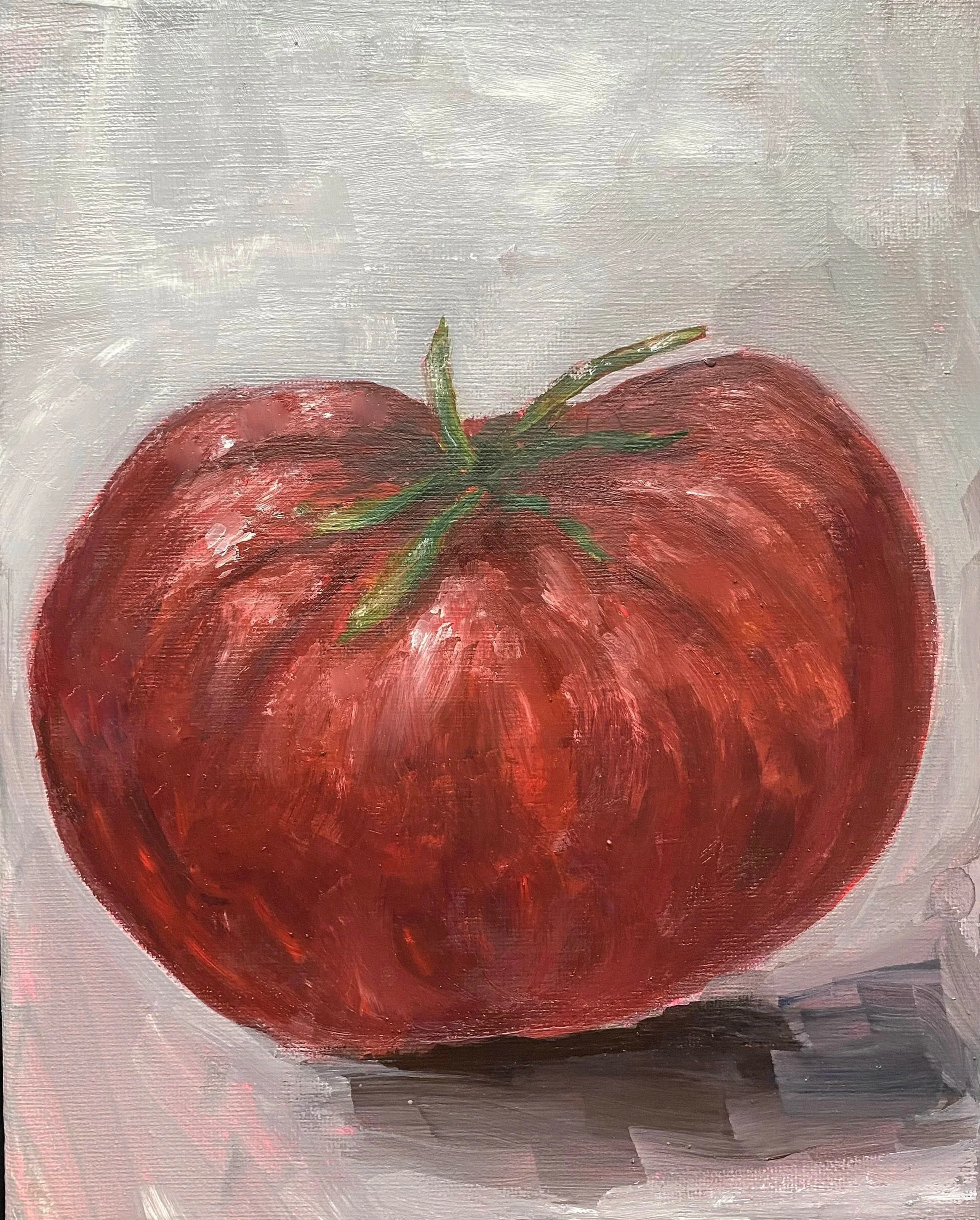 "Beefsteak tomato", original water mixable oil on stretched canvas, 10x8".