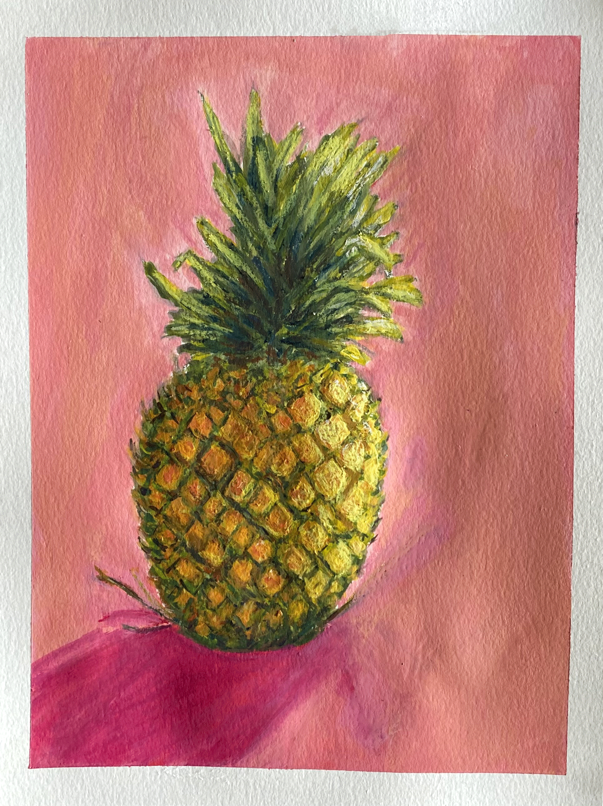 Day 63/365: "Pineapple", wax pastels and gouache on watercolor paper, 9x12”