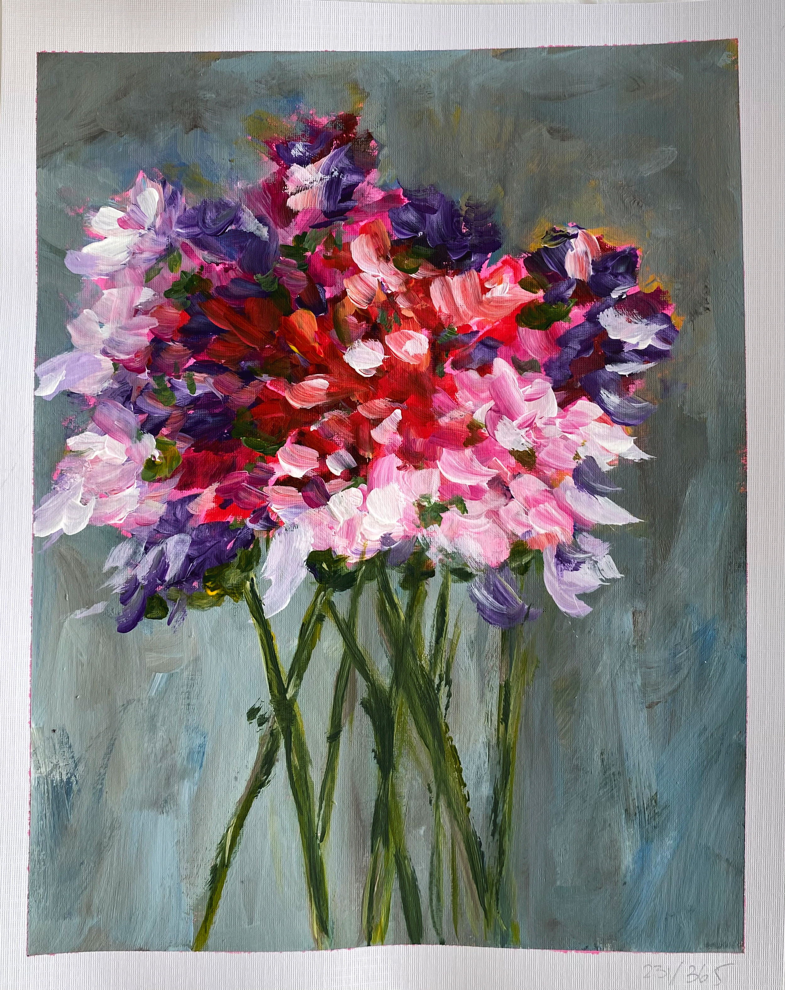 Day 231: “Sweet Pea Flowers”, acrylic on paper, 8×10”