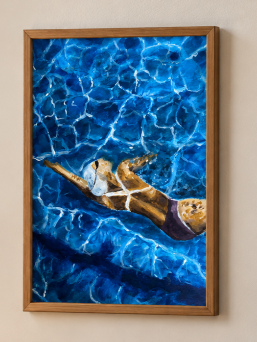 Serene Swimmer Painting in a Cozy Interior.png