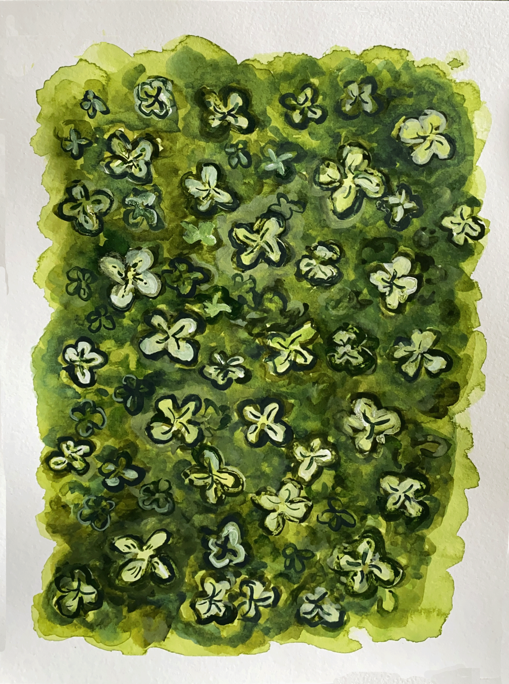 Day 76/365: "Clovers", watercolor on watercolor paper, 9x12"