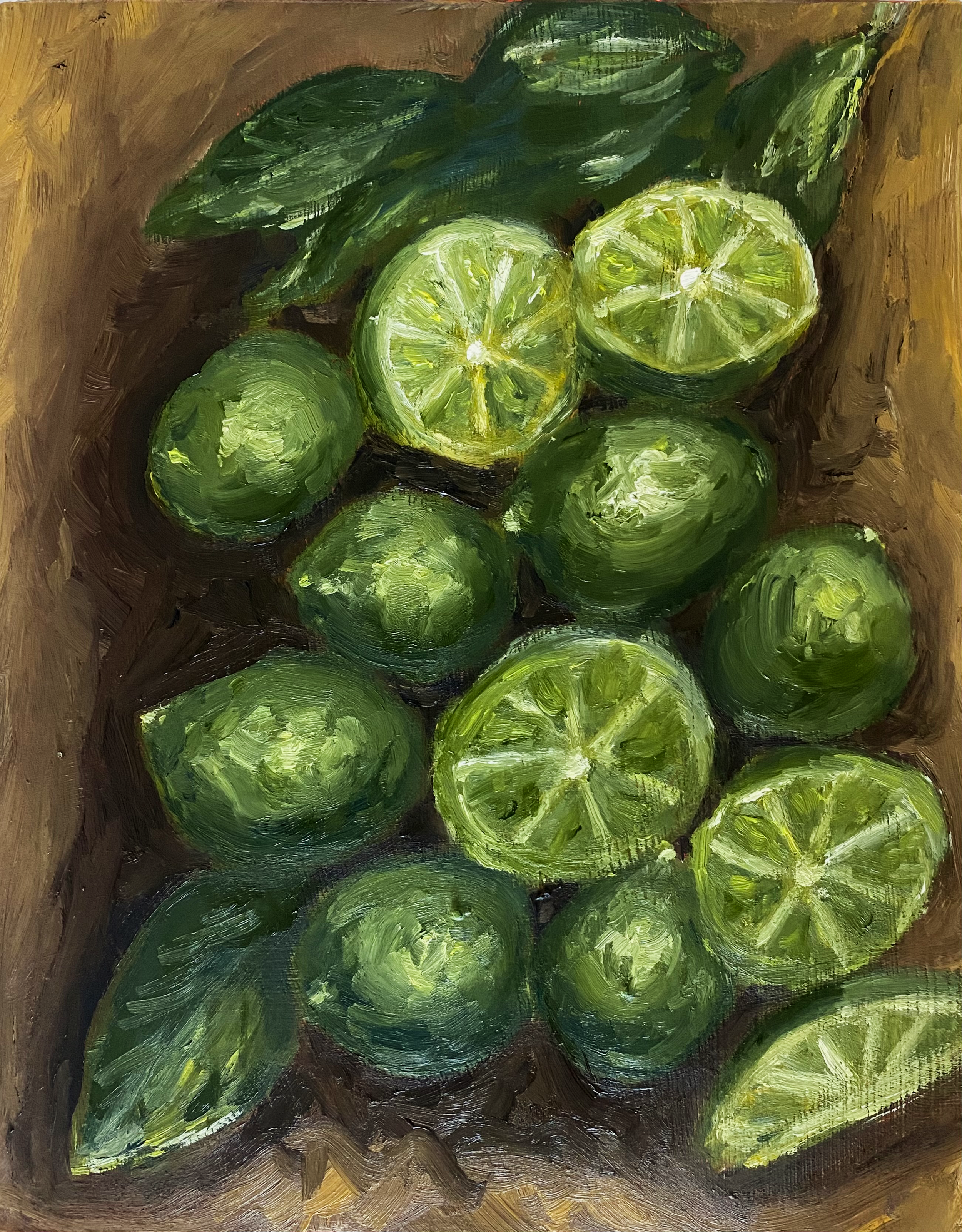 Day 21/365: "Limes", oil on cradled wood panel, 10x8".
