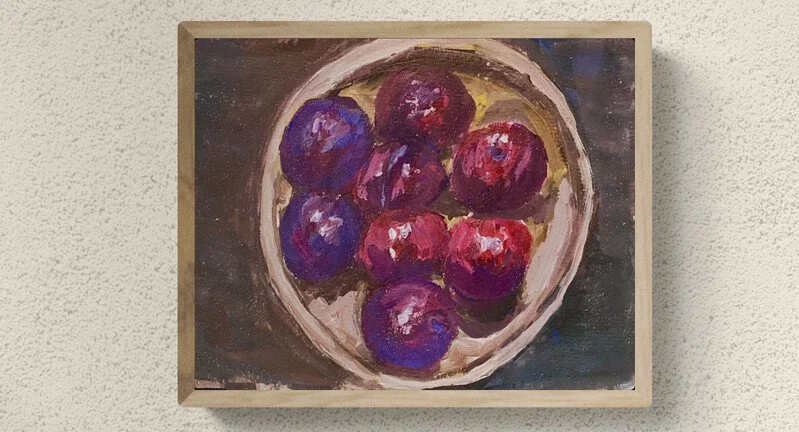 Day 35: "Plums on wooden tray" Print