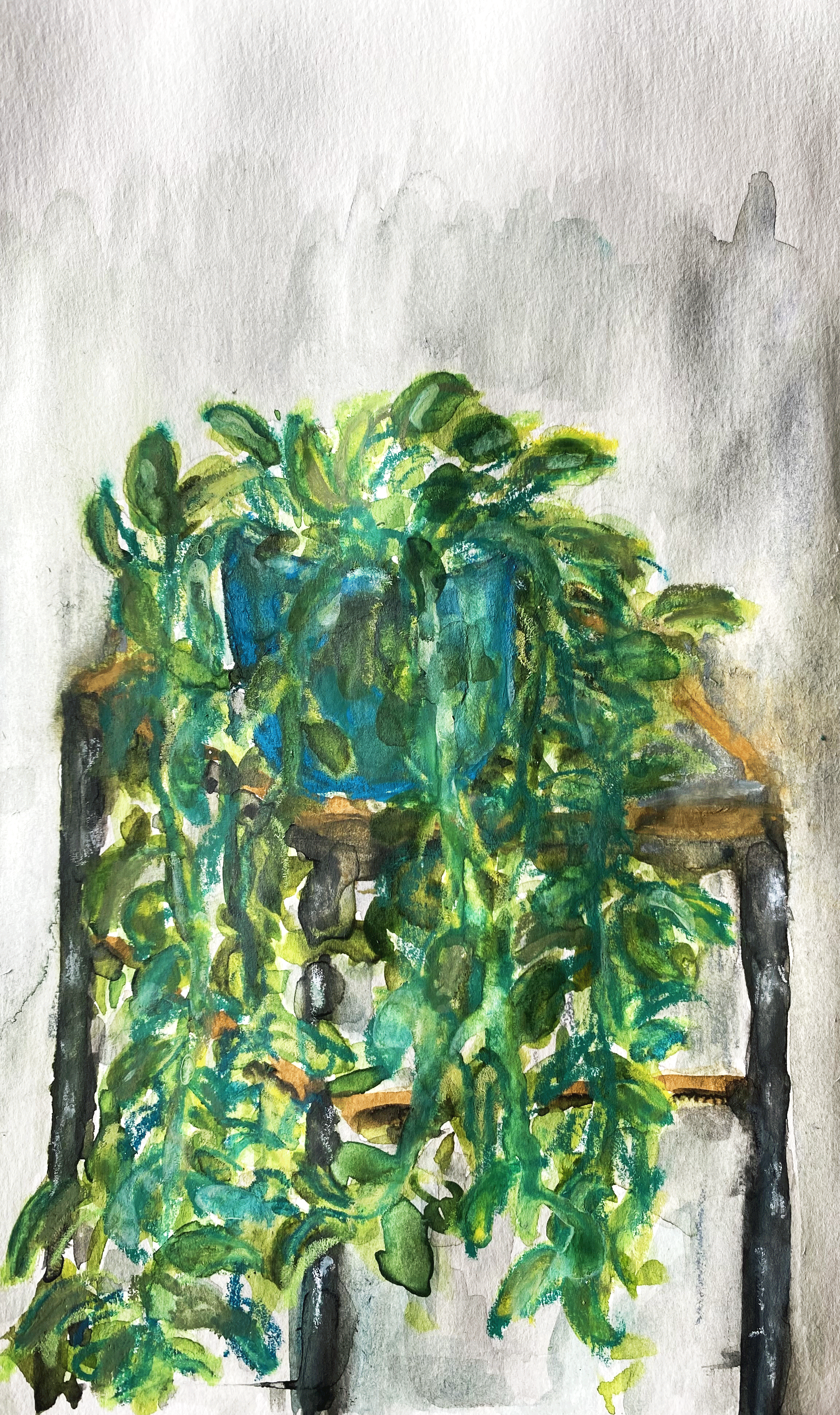 Day 53: "Rapunzel", watercolor and wax pastels on mixed media paper, 8.5x5.5"