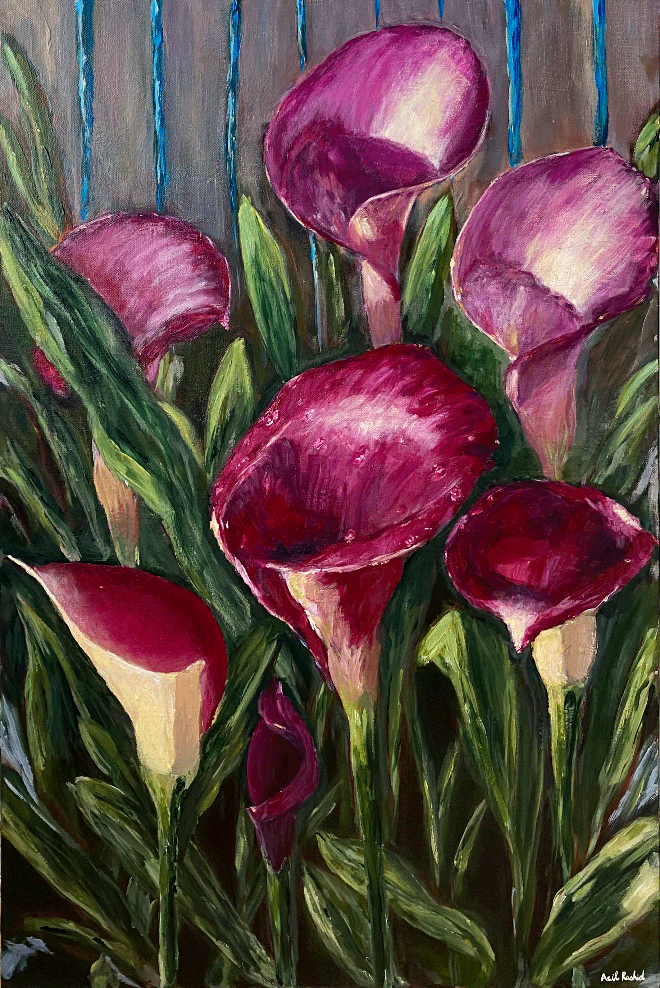 Acrylic Floral Painting on Stretched Canvas Original Art "Lilies in the Morning" 24" x 36"