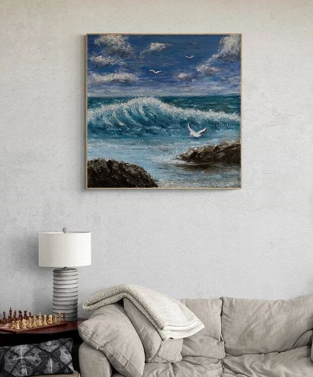 laguna beach waves rocks seabirds seascape hung on wall