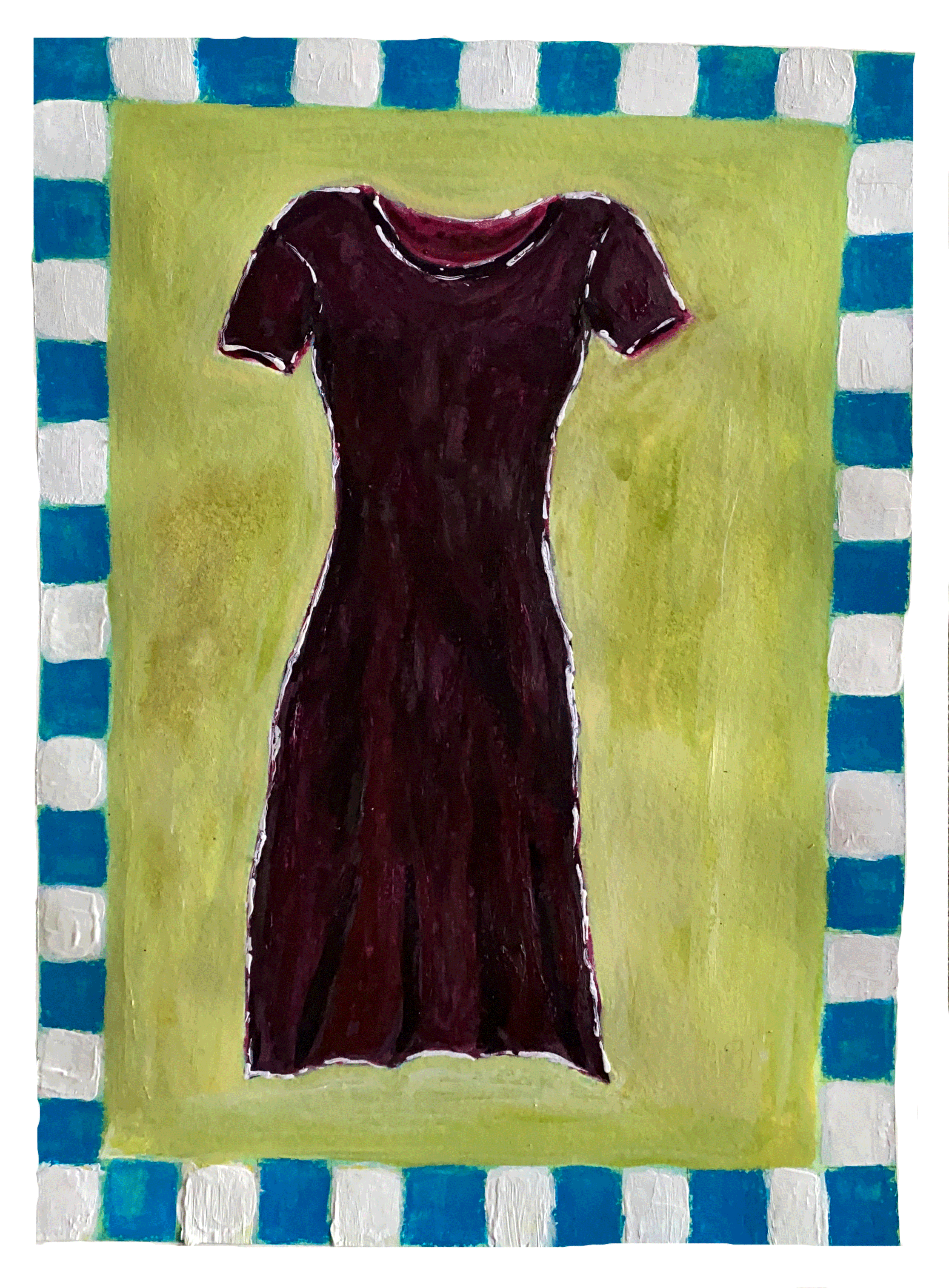 Day 89/365: “Jersey Dress”, wax pastels and watercolor on paper, 9x12”