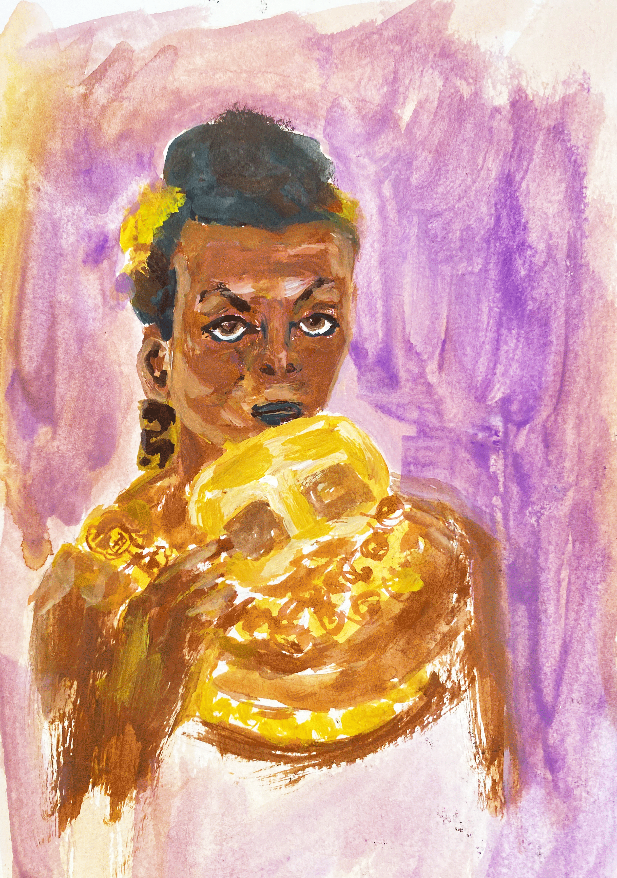 Day 39/365: "Bridgerton Portraits - Lady Danbury", gouache on paper, 8.5x5.5"