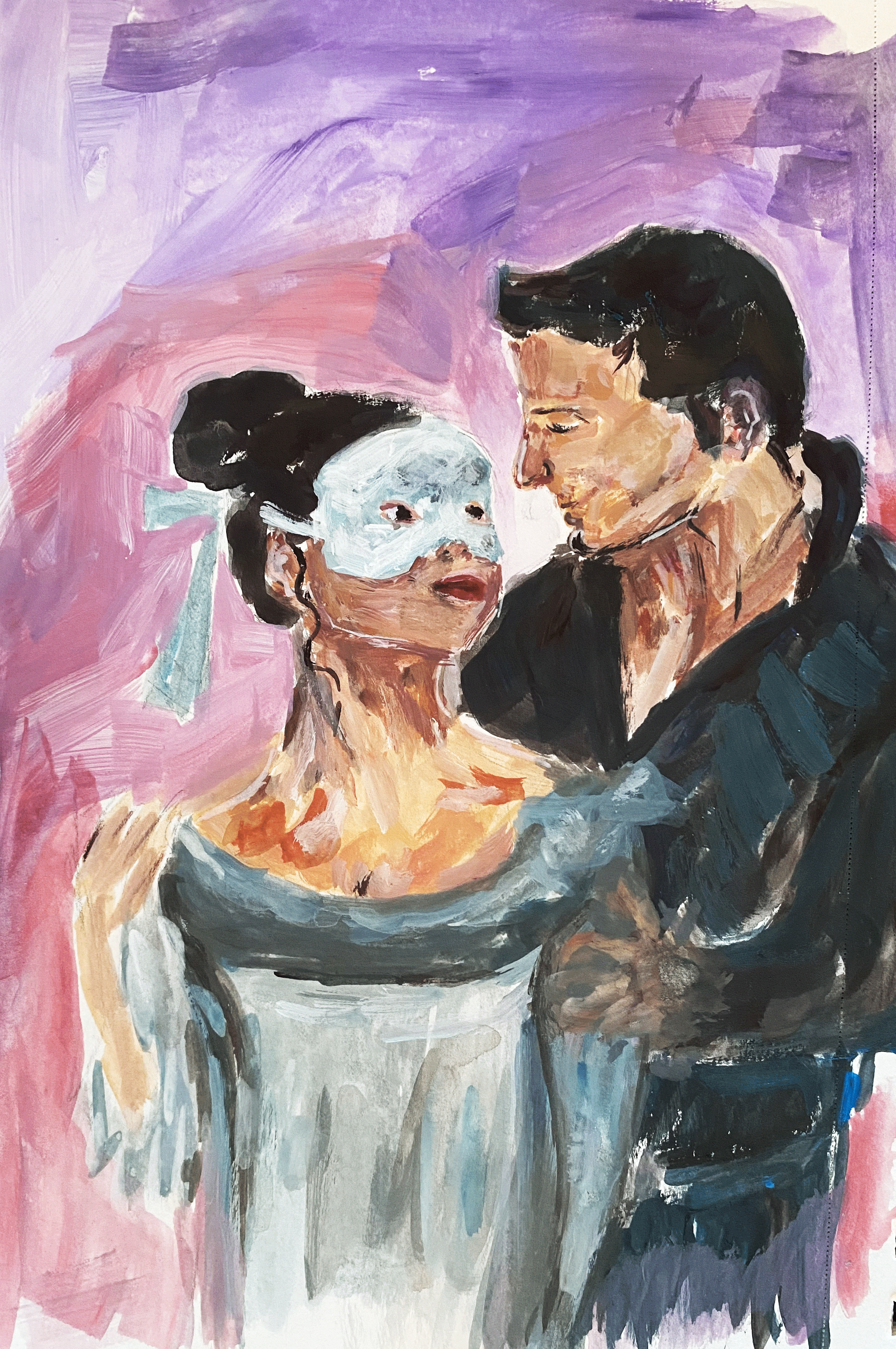 Day 38/365: "Bridgerton Portraits - Benedict and Sophie", gouache on paper, 8.5x5.5"