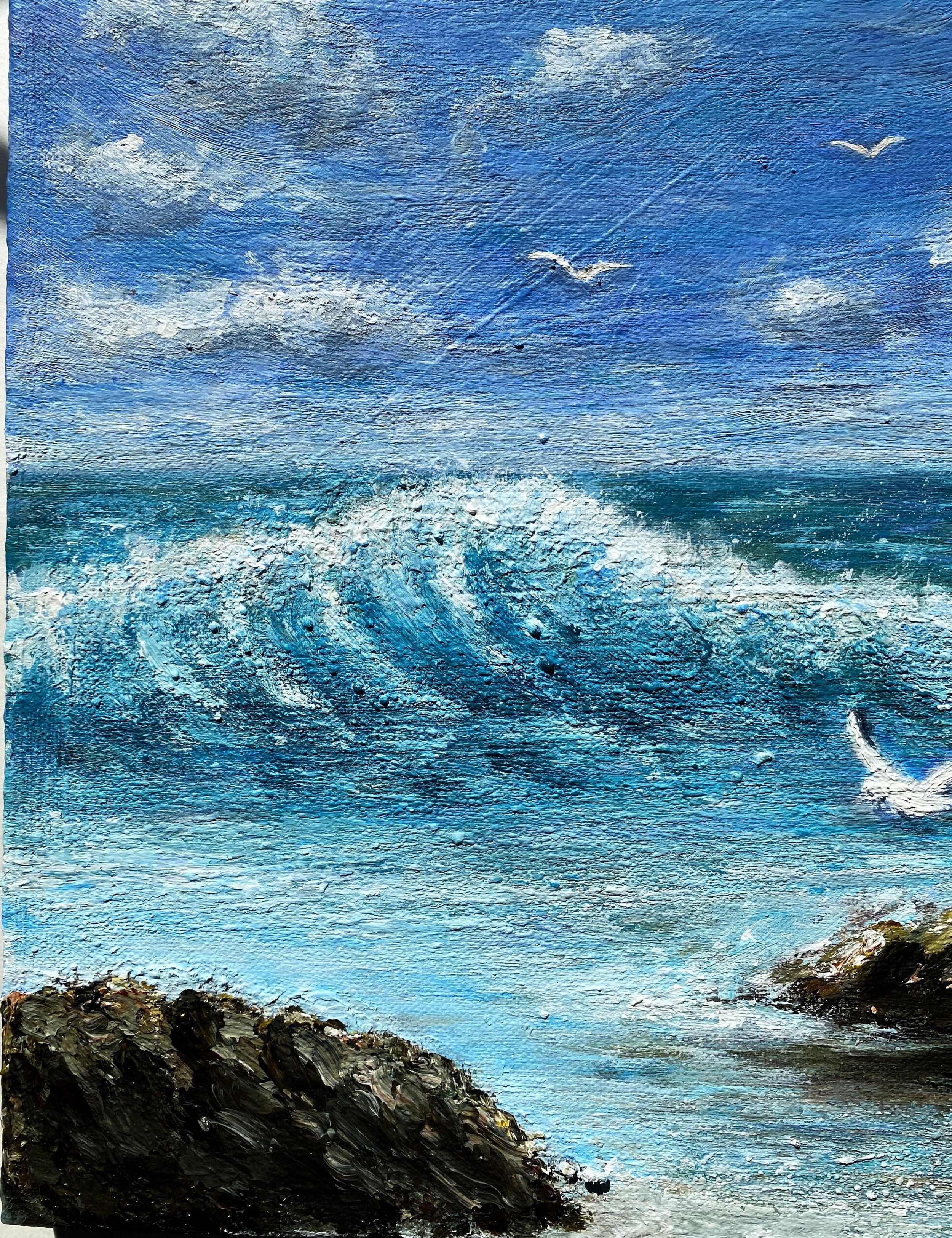 laguna beach waves rocks seabirds seascape acrylic painting original
