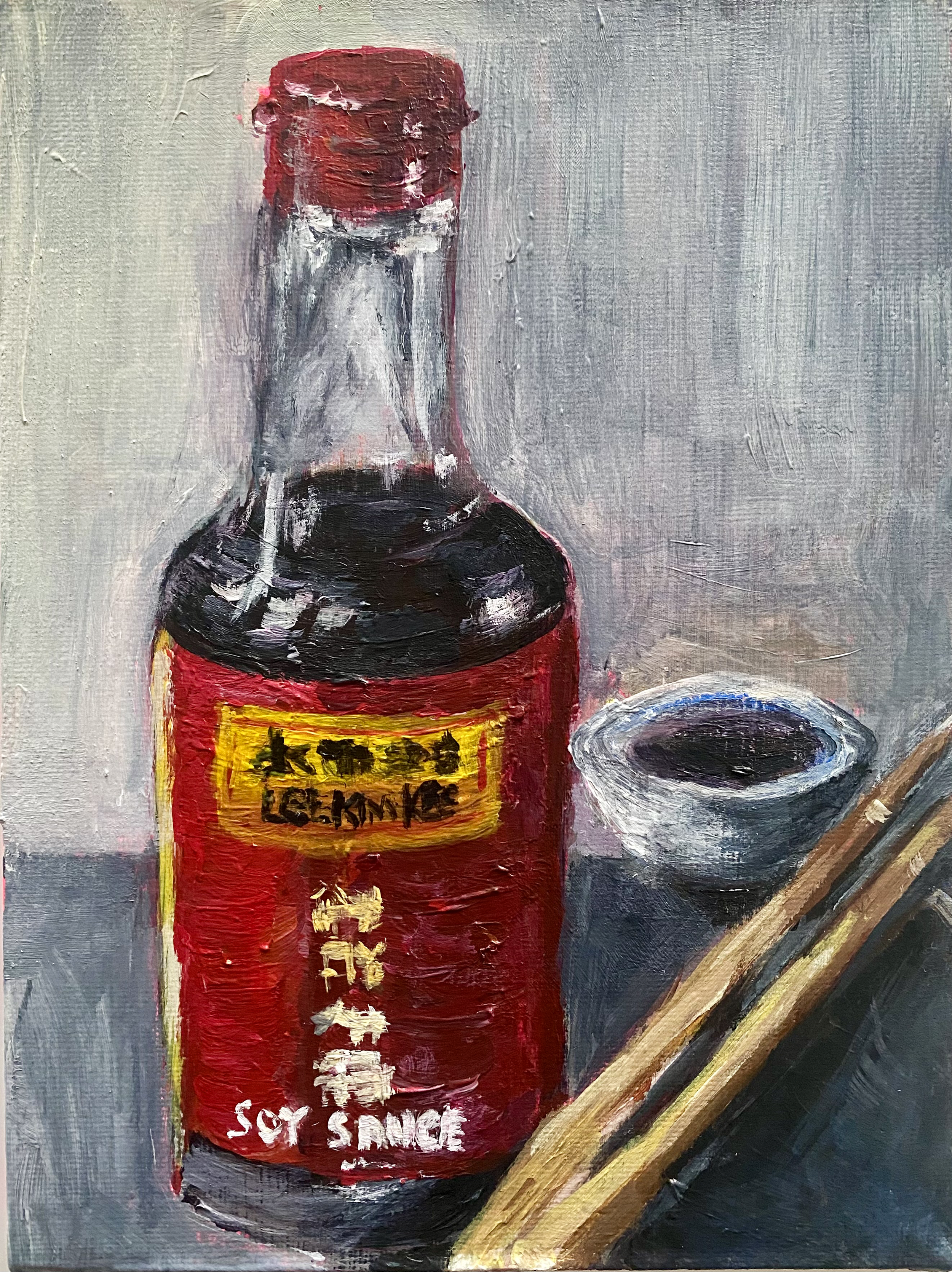 Day 4/365: "Soy Sauce", acrylic on canvas panel, 8x6"
