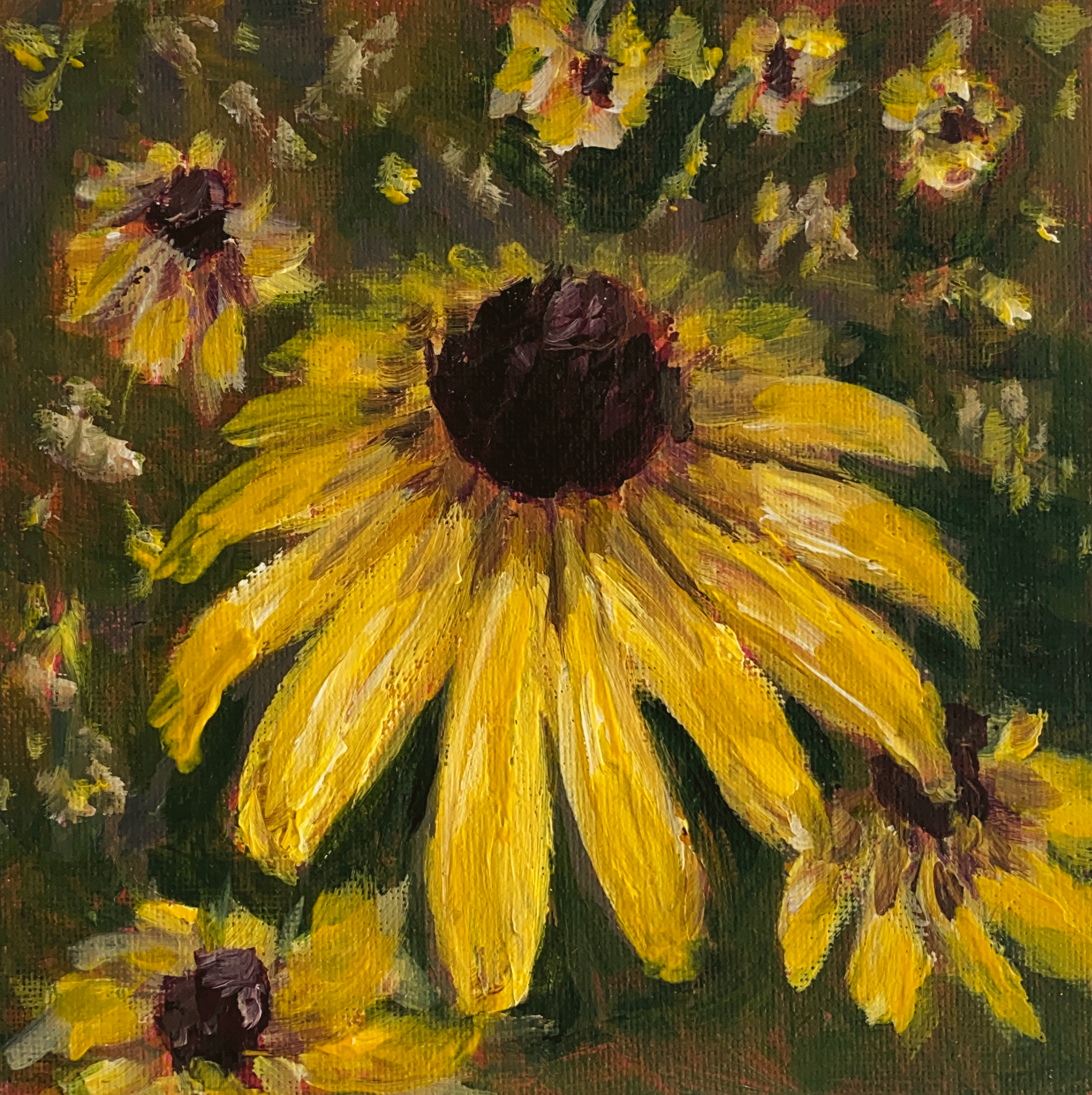Day 221: "Black-eyed Susan", acrylic on canvas panel, 6x6"