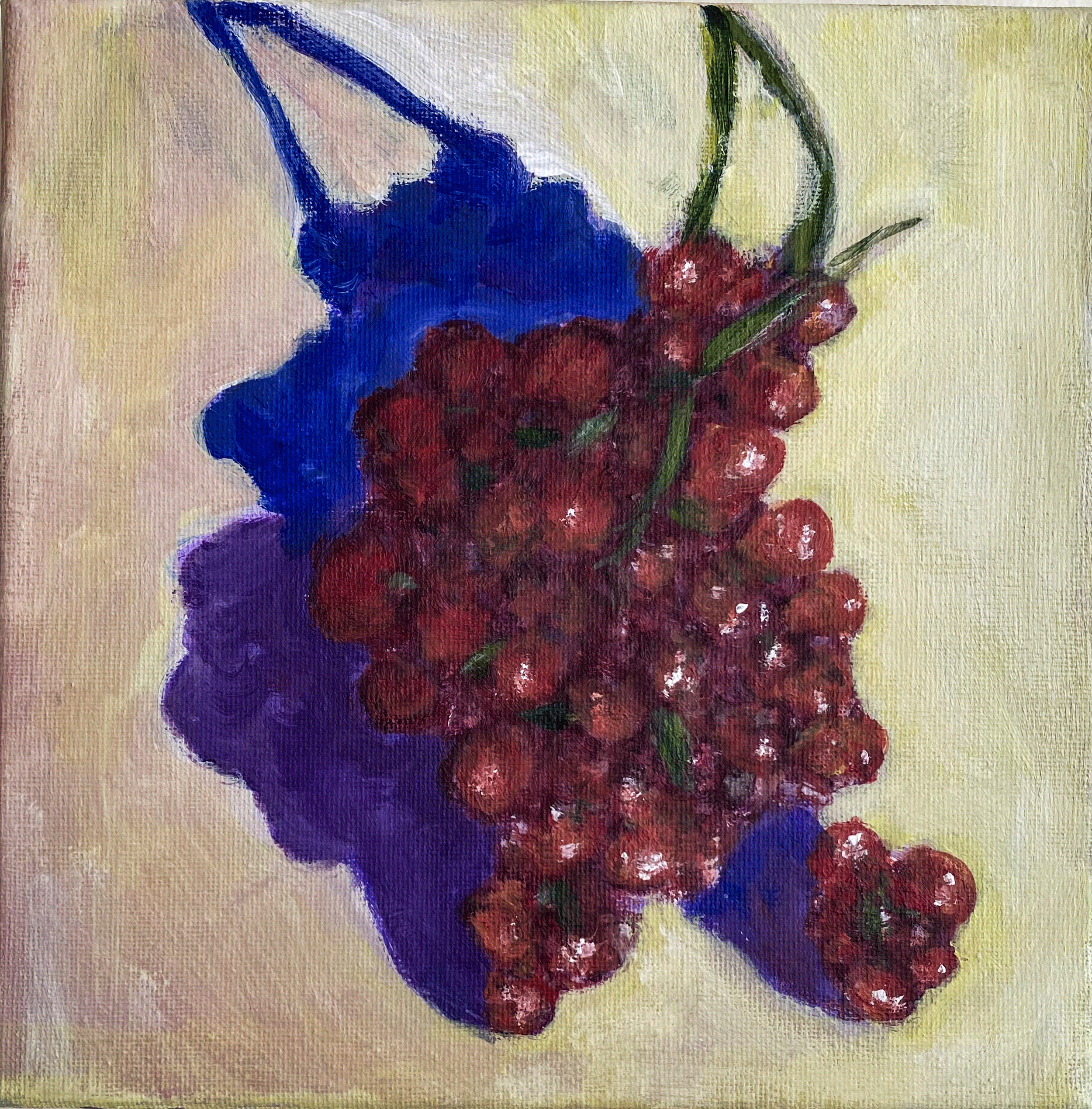 Day 113: "Red Grapes", acrylic on stretched canvas, 8x8".