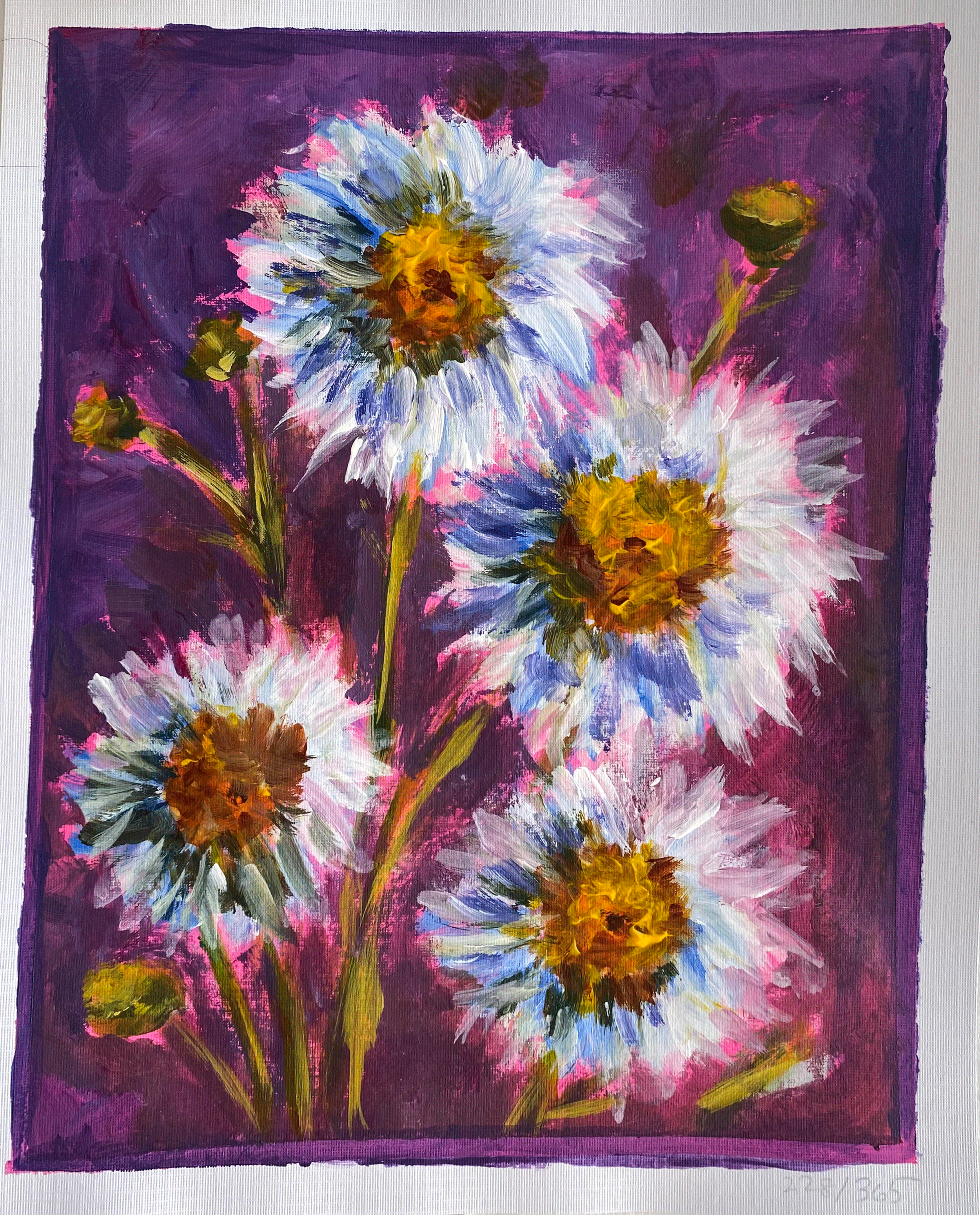 Day 228: “Daisies”, acrylic on paper, 8×10”