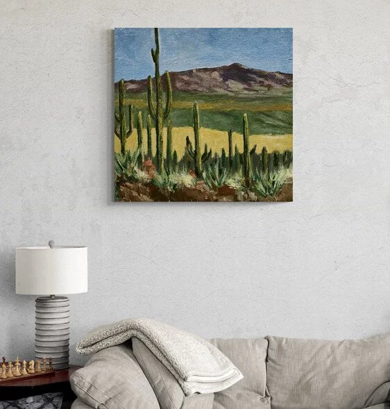 acrylic painting original western desert mountain landscape saguaro arizona