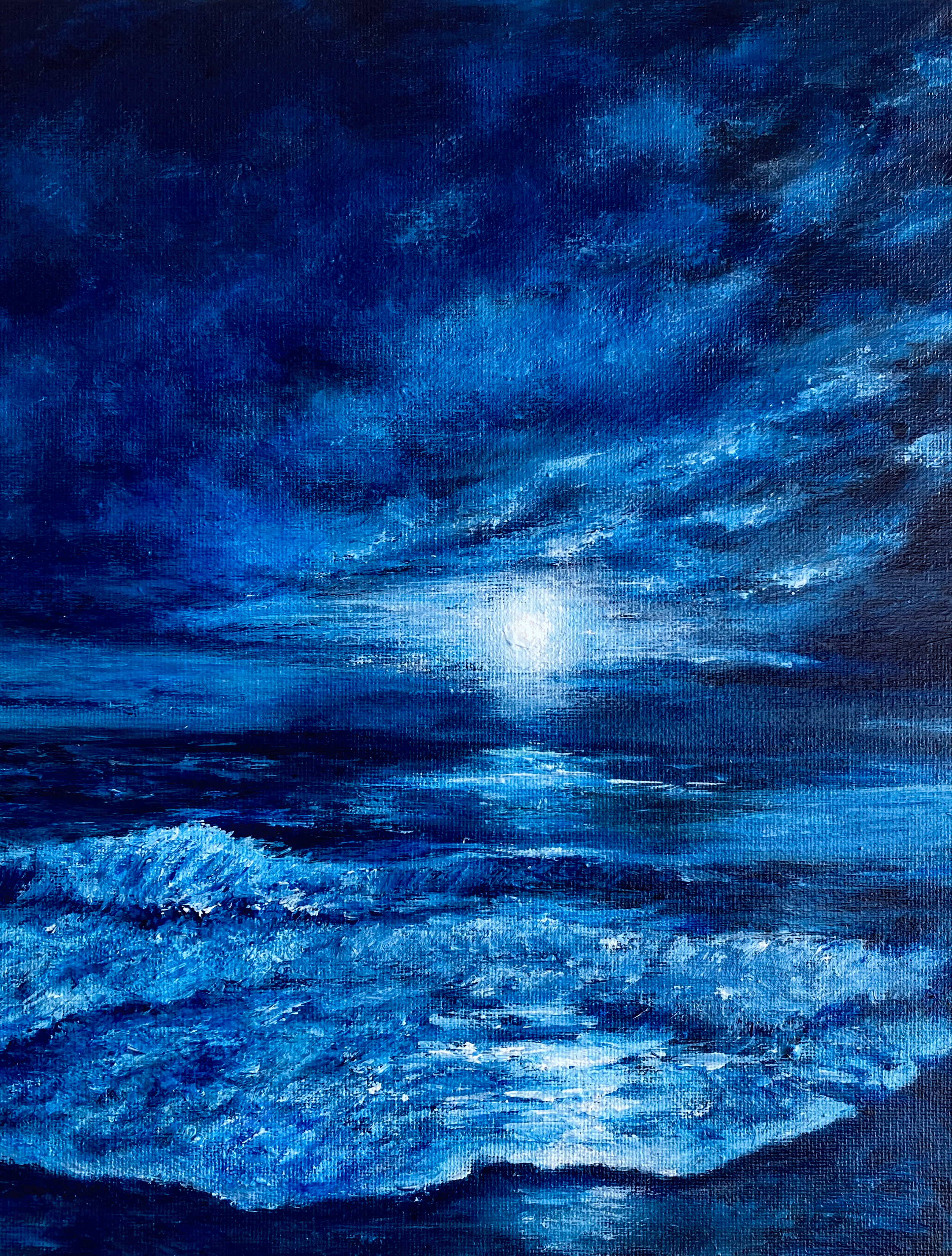 acrylic painting original seascape moonlight on ocean night scene