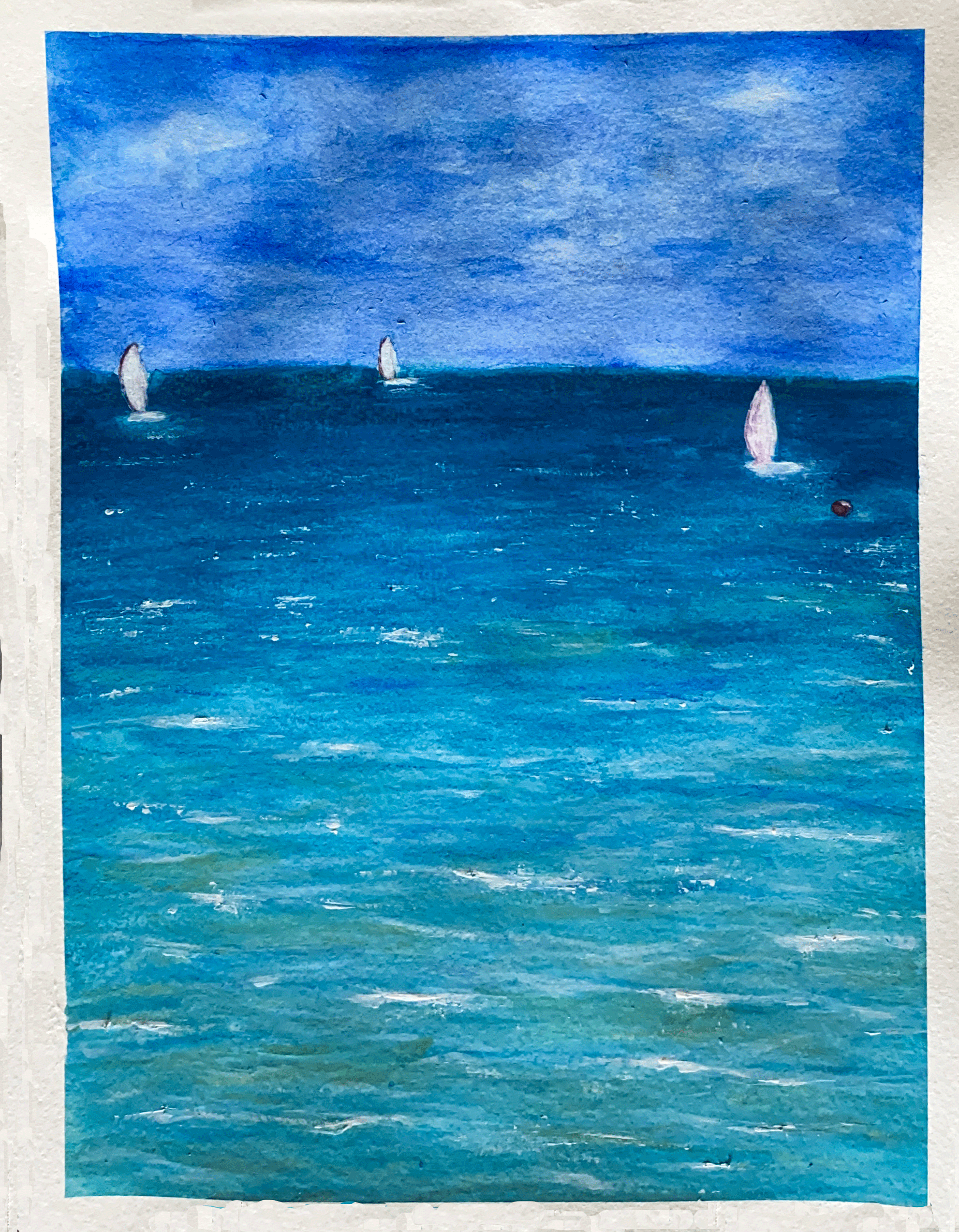Day 67/365: "Caribbean Blue", wax pastels on watercolor paper, 9×12”