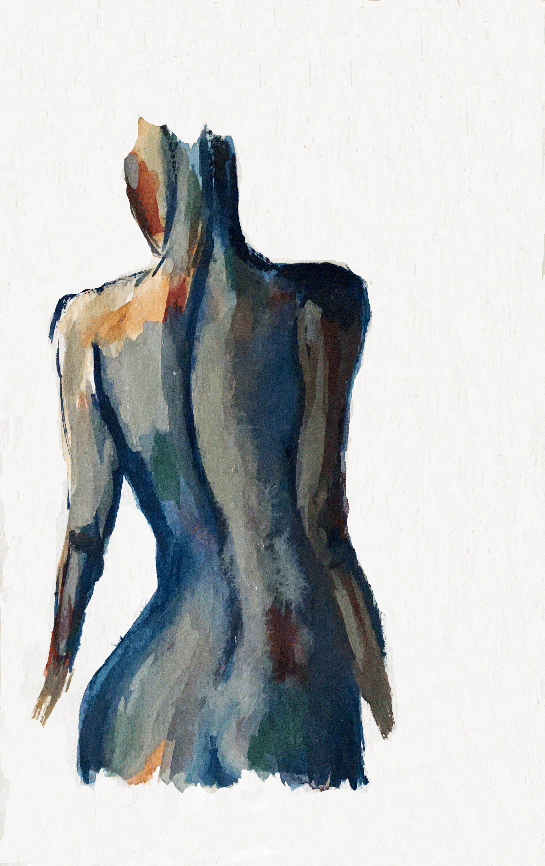 Days 45/365: "Women' Figurative Sketches: Woman’s back in blue", watercolor on paper, 8.5x5.5"