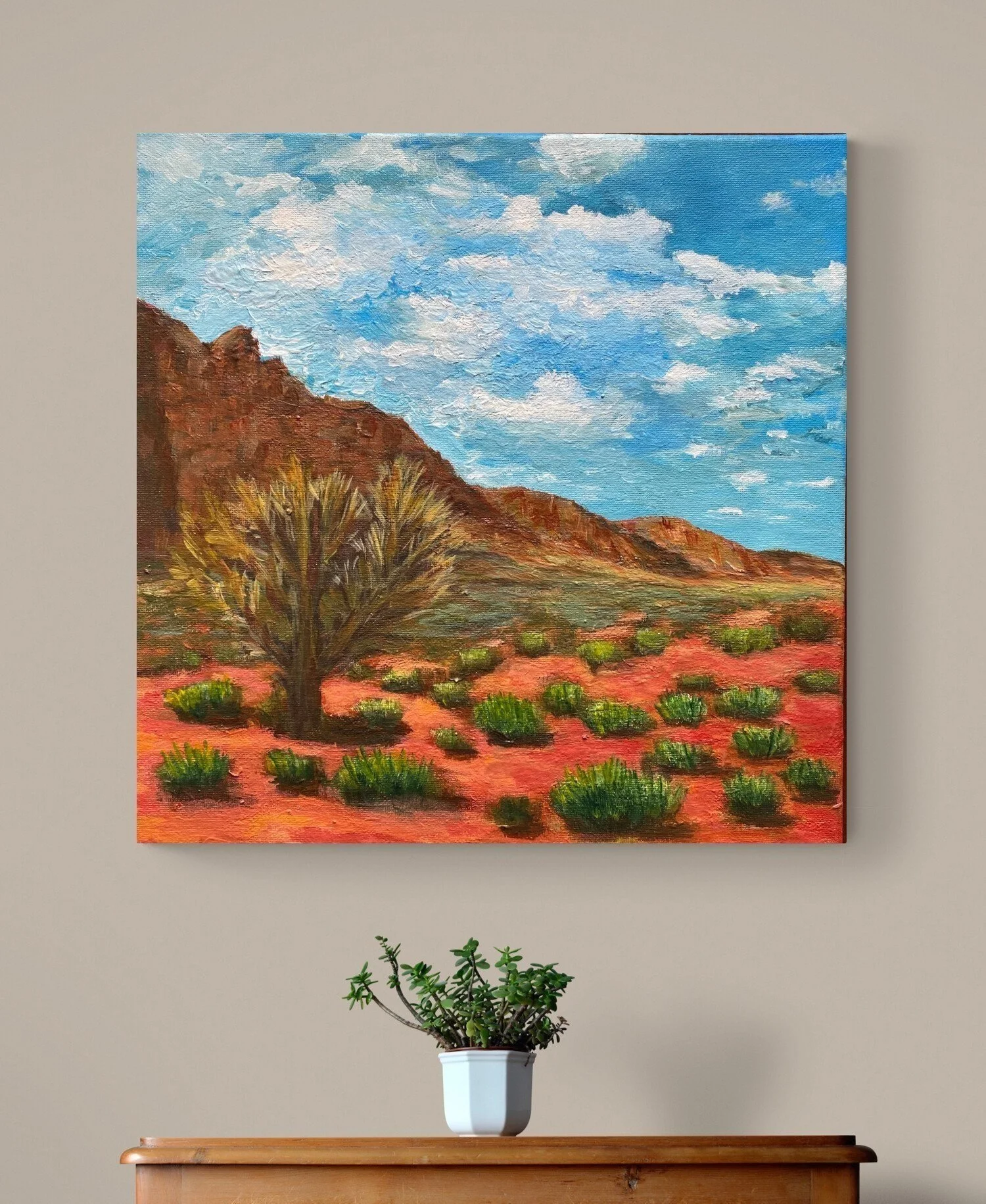 acrylic painting original western desert mountain landscape Arches National Park, Utah sage brush