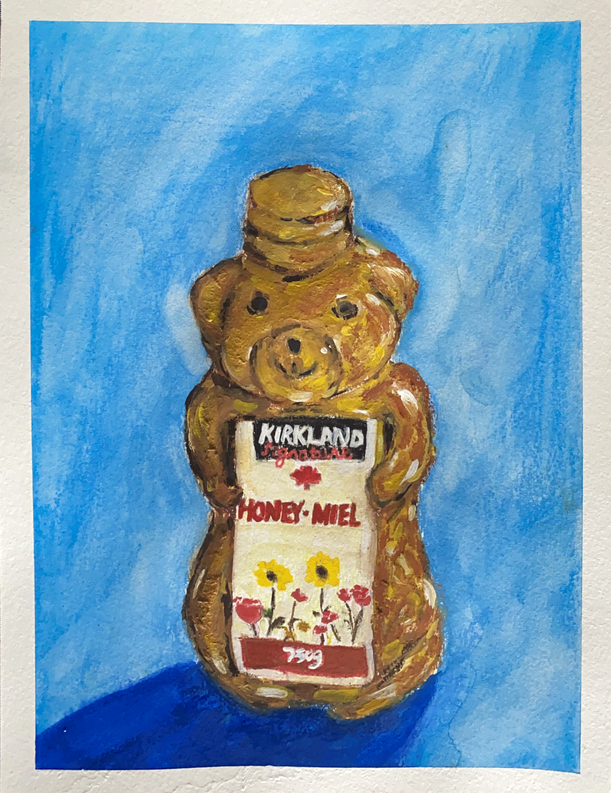 Day 71/365: "Honey Bear", wax pastels on watercolor paper, 9x12"