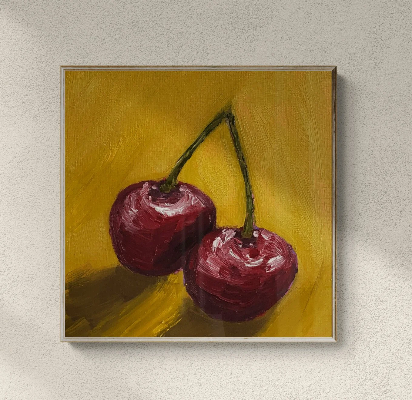 Cherries on yellow background framed hung on wall.jpg