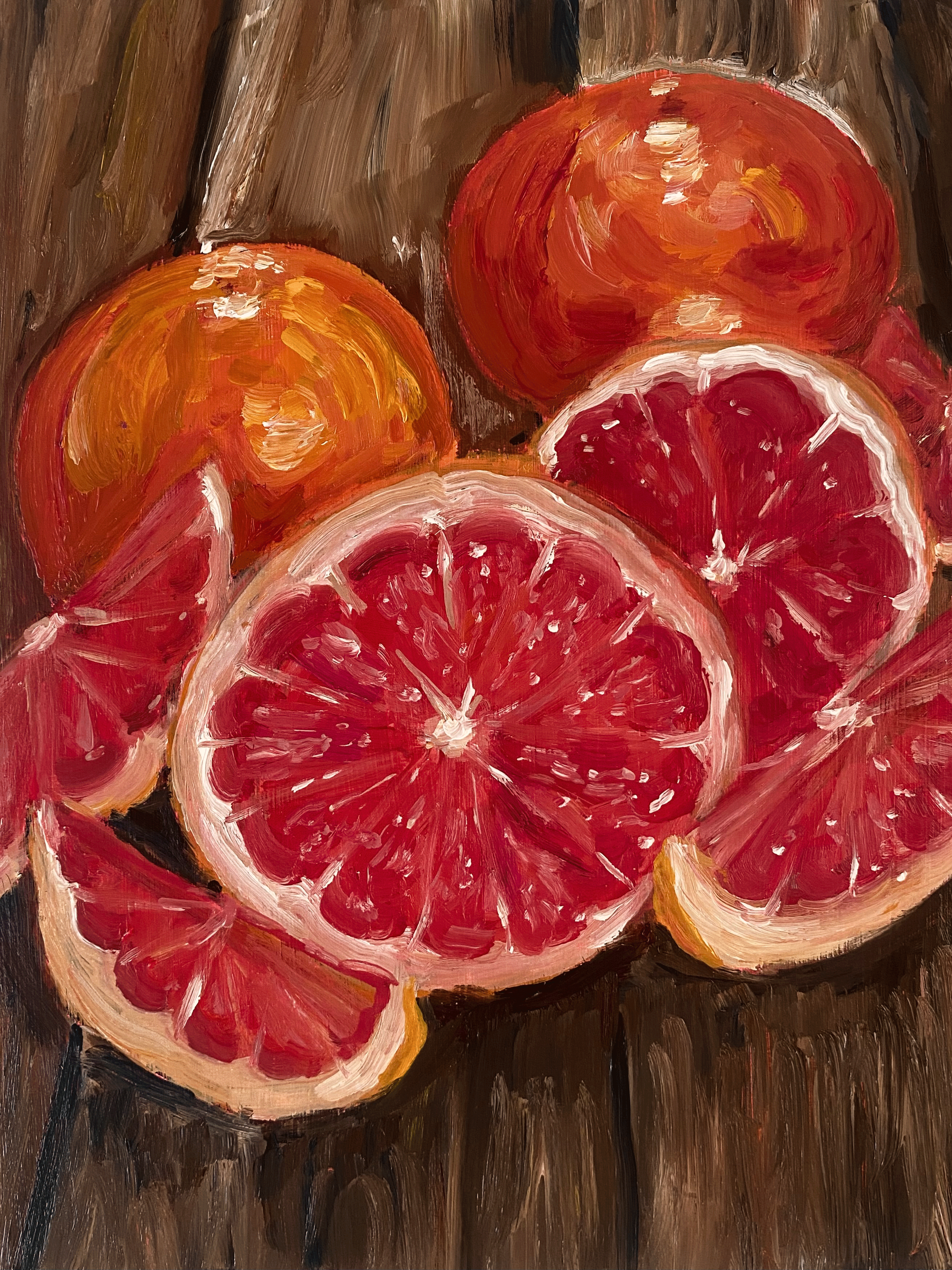 "Grapefruits", water mixable oil on cradled wood panel, 10x8"