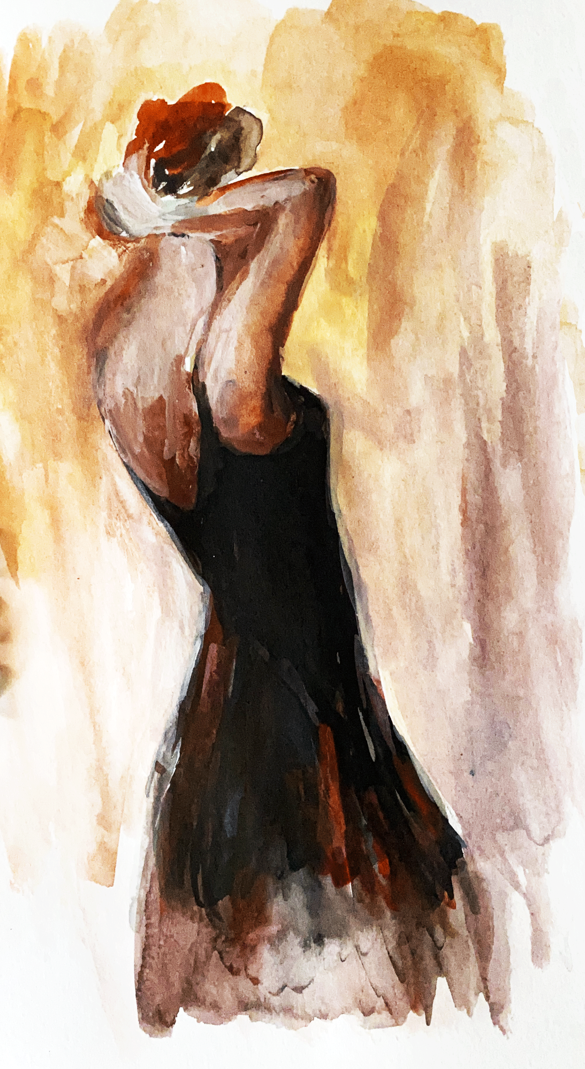 Day 46: "Women' Figurative Sketches: Woman in black dress", watercolor on paper, 8.5x5.5"
