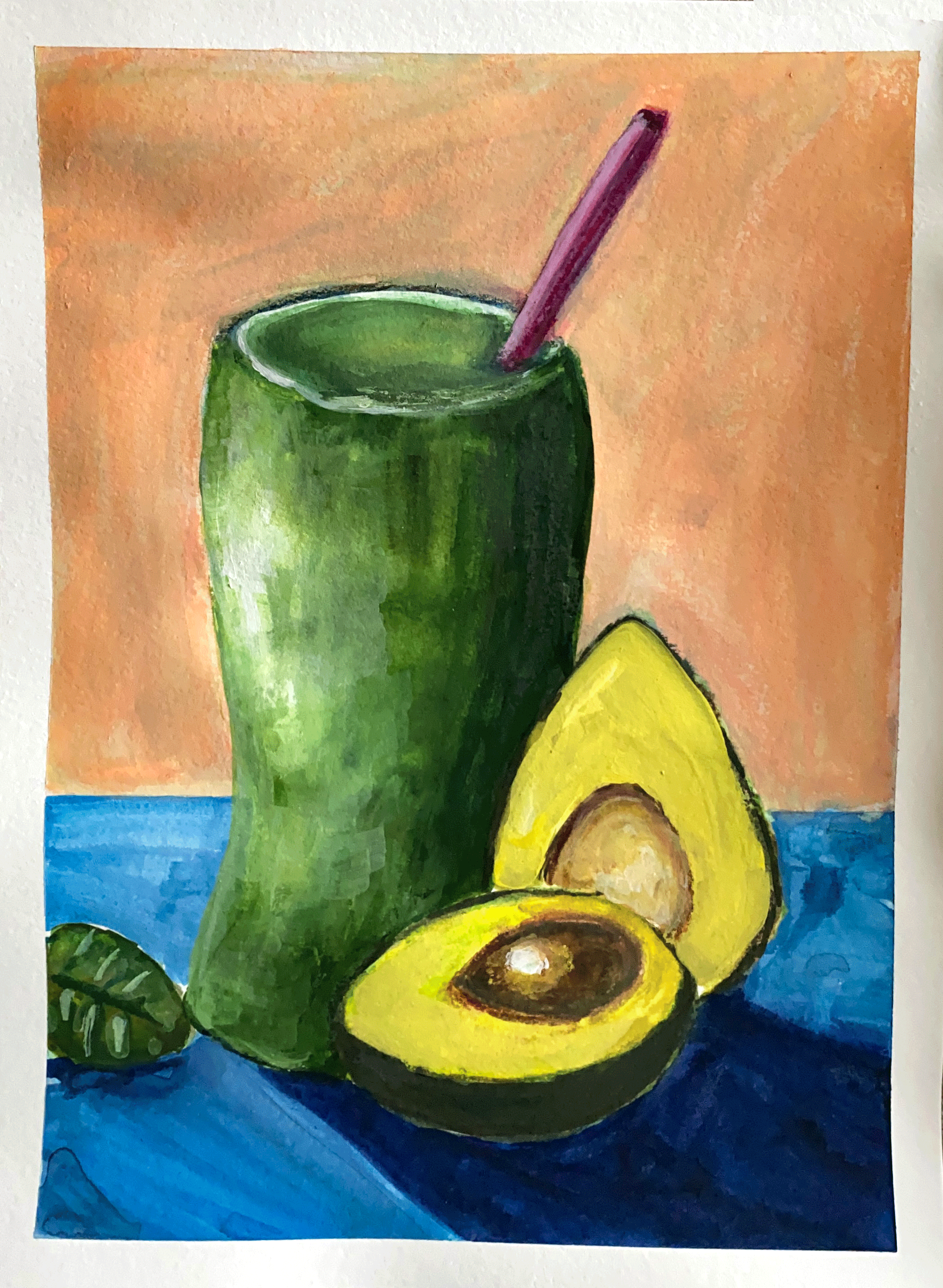 Day 77/365: "Green Smoothie", wax pastels on watercolor paper, 9x12"