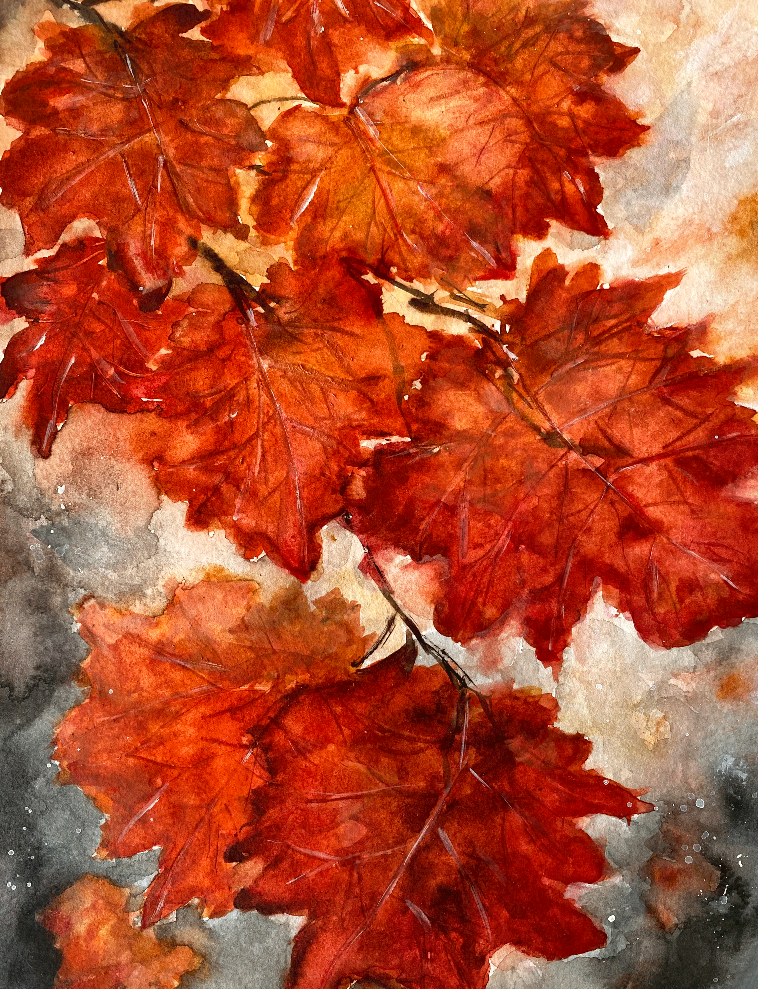 Day 272: "Fall Leaves", Original Watercolor on Paper, 9x12"