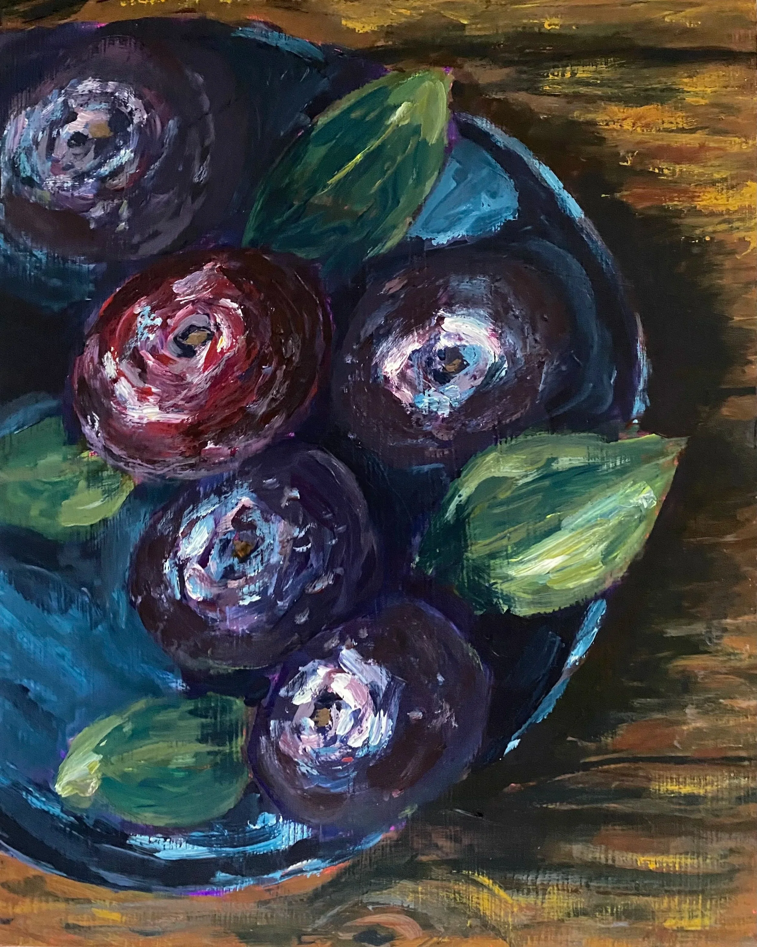 "Plums", acrylic on wood panel, 10x8".