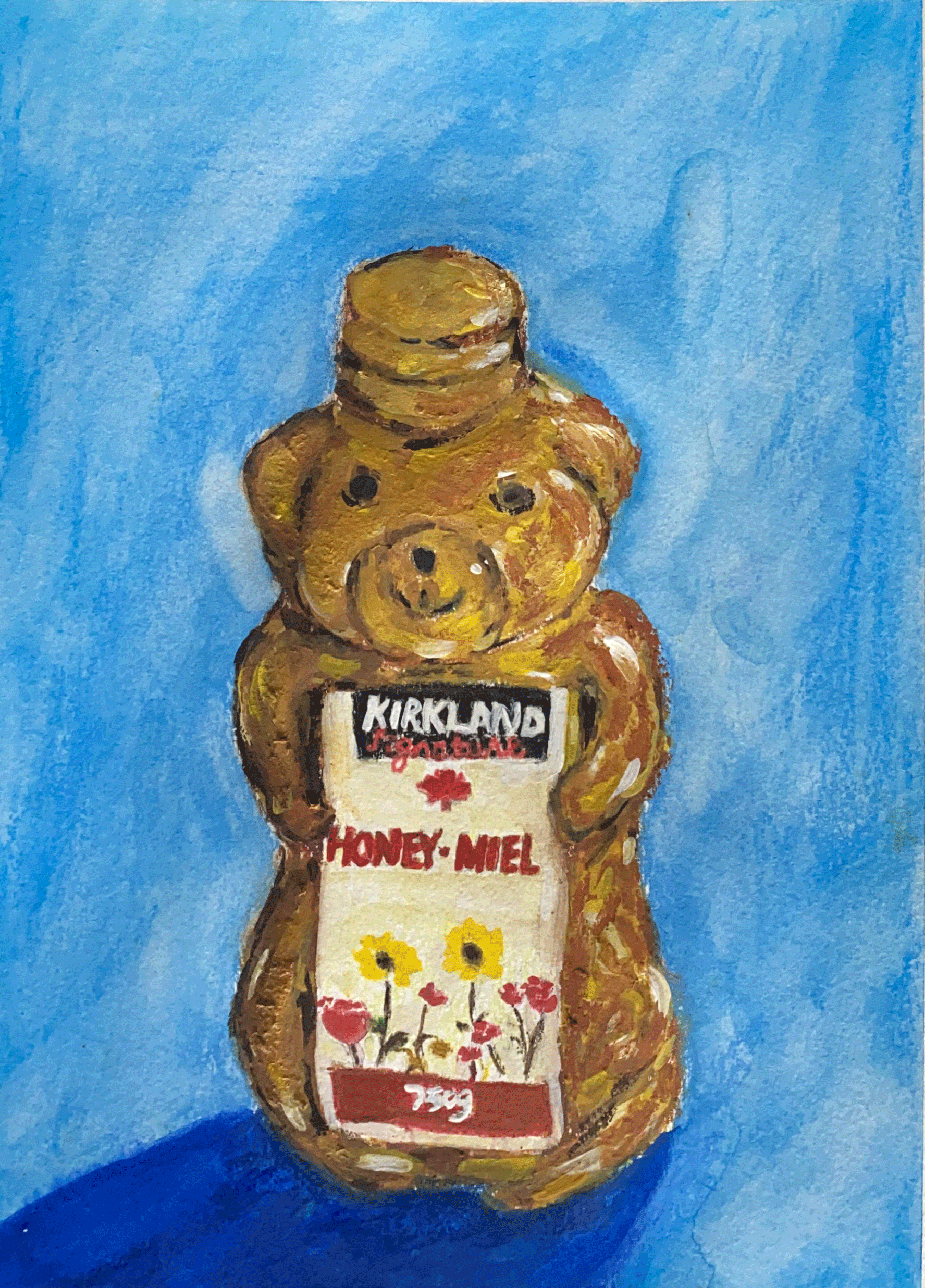 honey bear on blue background close up.png