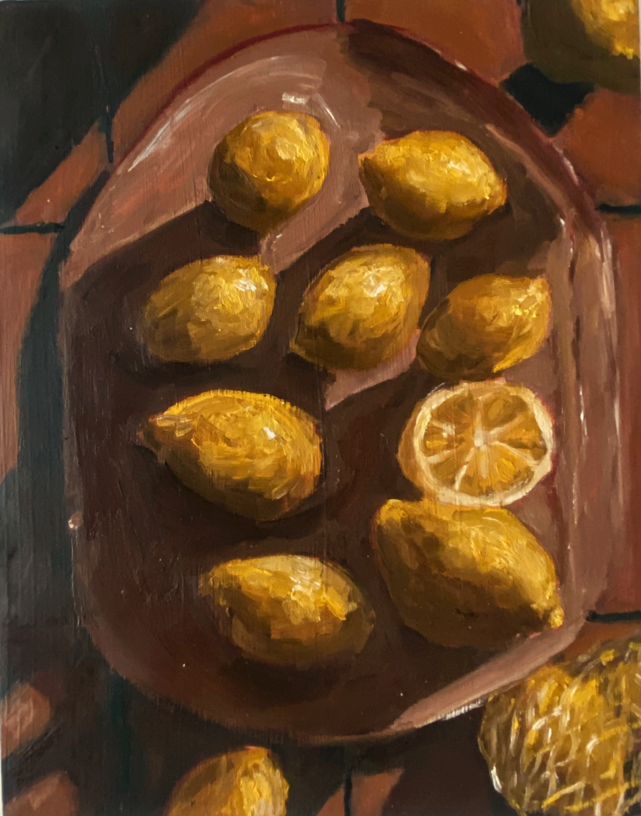 Day 24/365: "Lemons in the Morning", oil on wood panel, 10x8"
