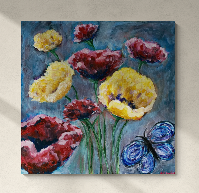 Acrylic Floral Painting on Stretched Canvas "Spring Tulips" 20" x 20"