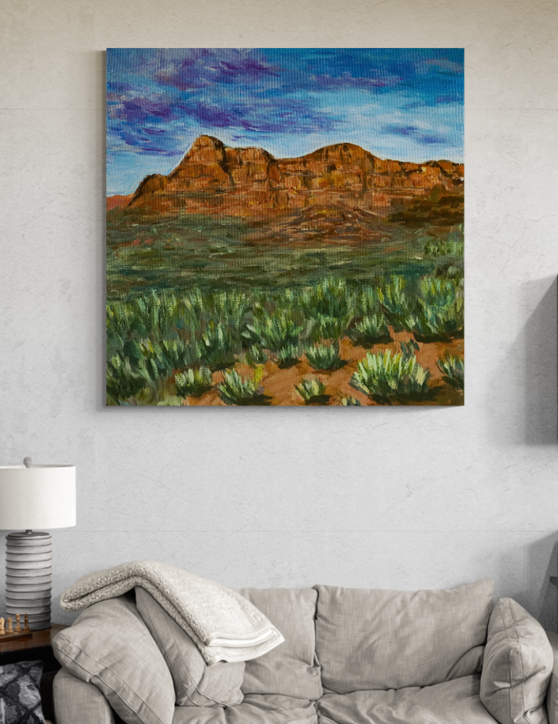 acrylic painting original western desert mountain landscape red rocks sedona arizona