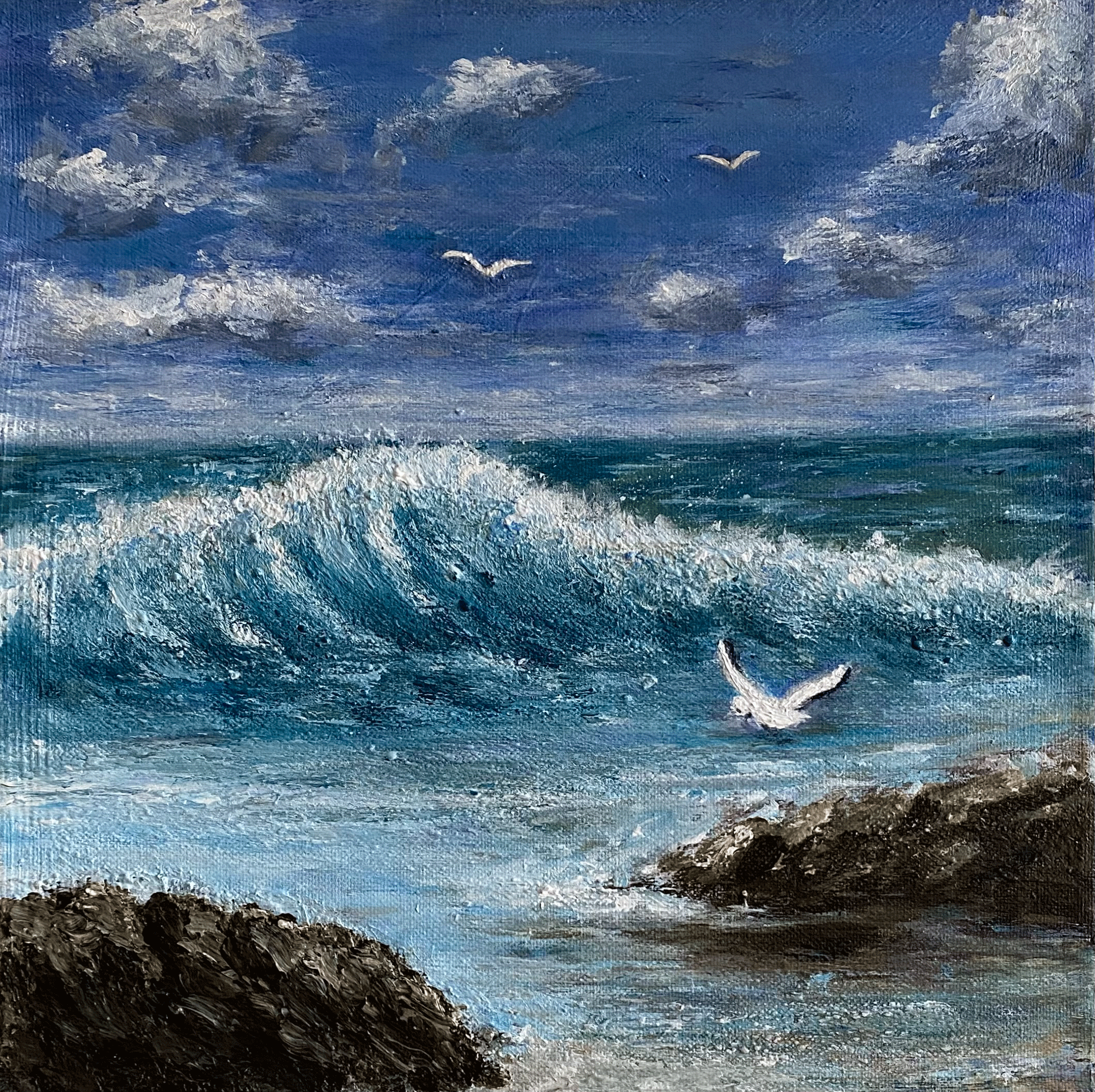 laguna beach waves rocks seabirds seascape acrylic painting original