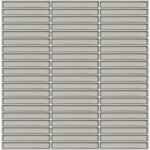 Kitchen splashback tiles with grey grout.   Linen Gloss Fire Finger Mosaic