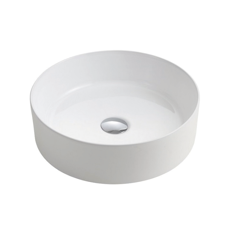   Basin    
Round above counter gloss white ceramic basin with chrome waste.