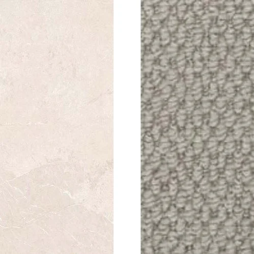   Option 2     Maximo Beige Matt 600mm x 600mm floor tile with grey grout     Forest Park Smoke carpet with 7mm foam underlay