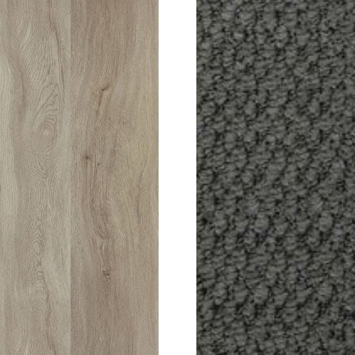   Option 3     Hybrid Berlin 6mm thick timber look (230mm wide boards). Matching nosing to staircase     Forest Park Sandstone carpet with 7mm foam underlay