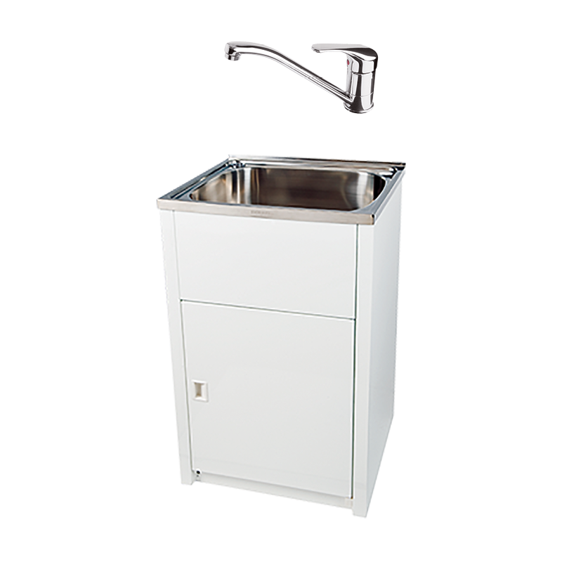   Laundry Suite    
Sink Mixer - Chrome.
White freestanding laundry unit with 45L stainless steel drop in tub.