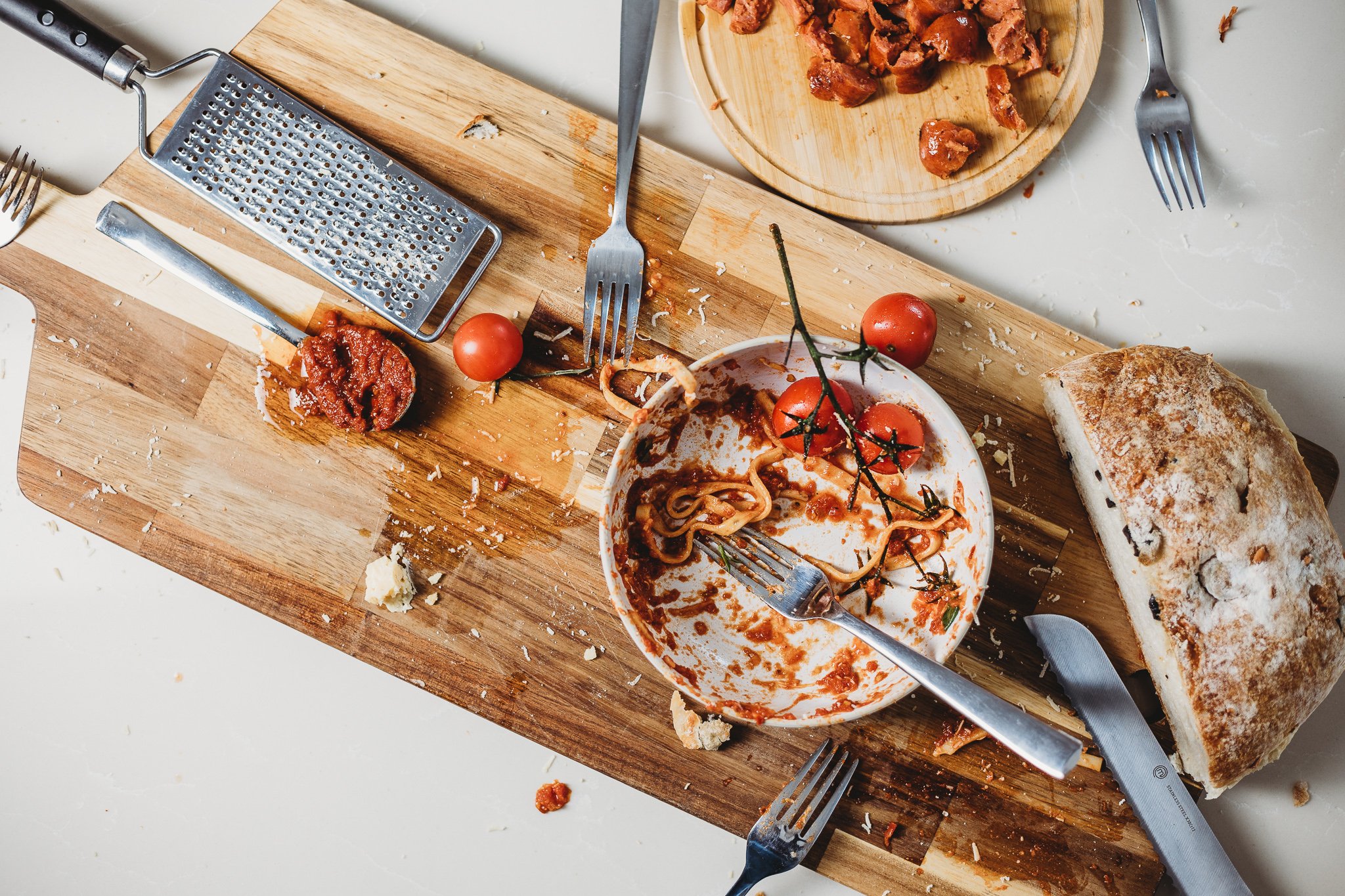 Canberra food photographer - messy plate of pasta