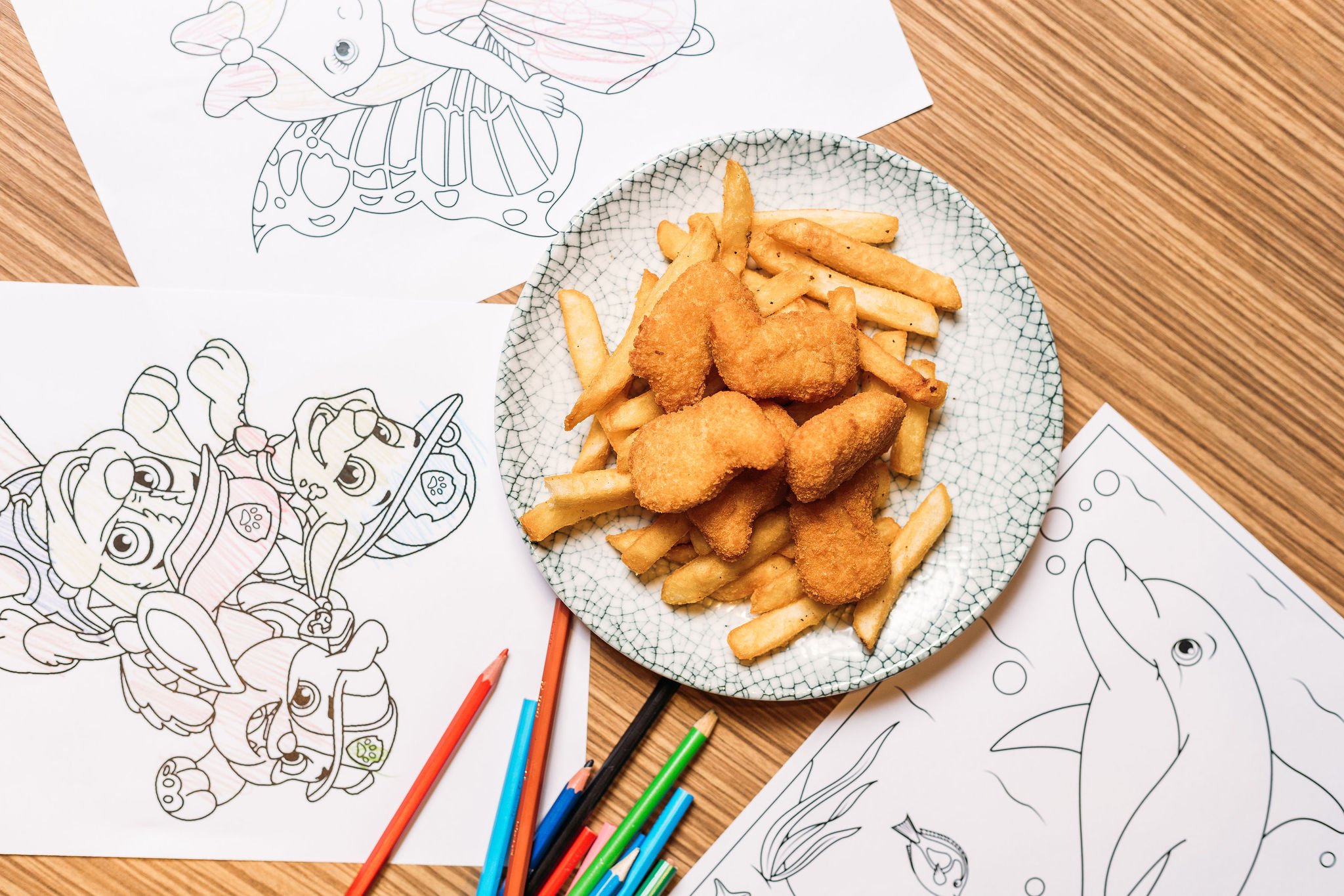 Canberra food photography - chicken nuggets and colouring in